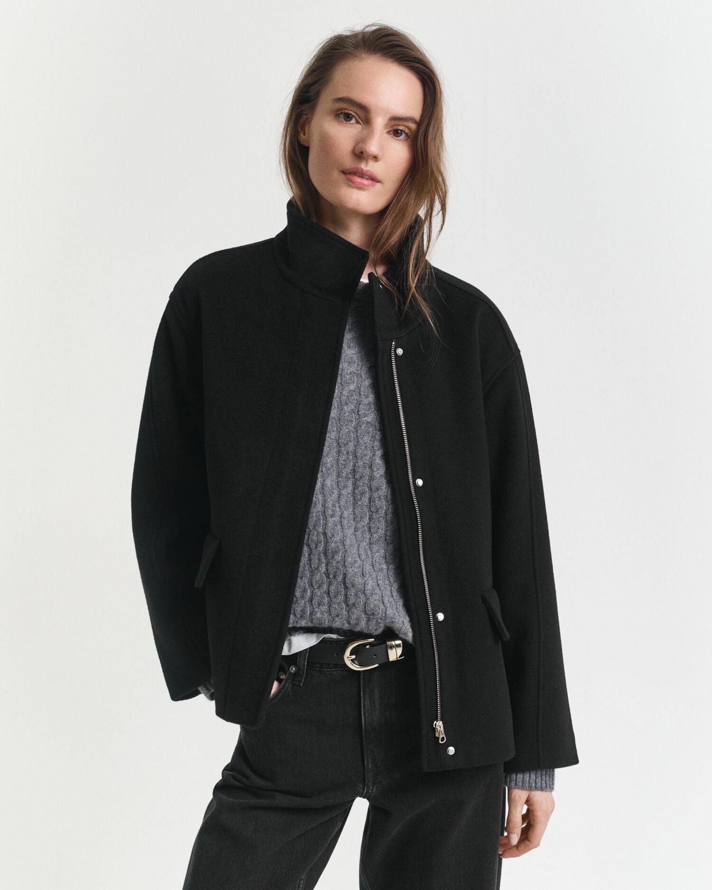 Veste courte en laine zippée