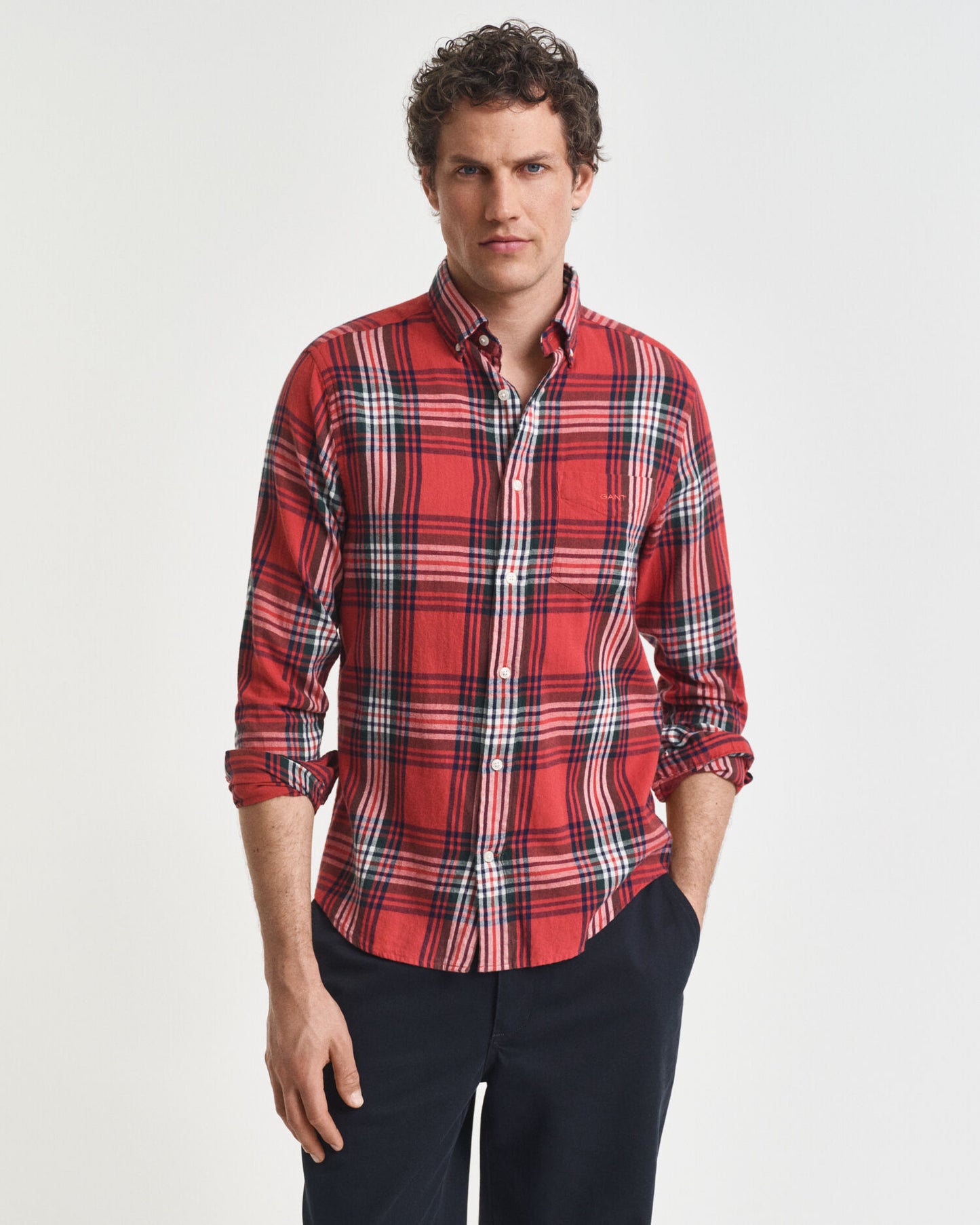 Chemise à carreaux en flanelle effet vieilli coupe droite
