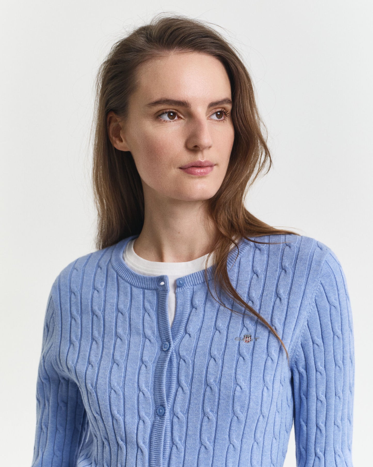 Cardigan en maille torsadée de coton extensible