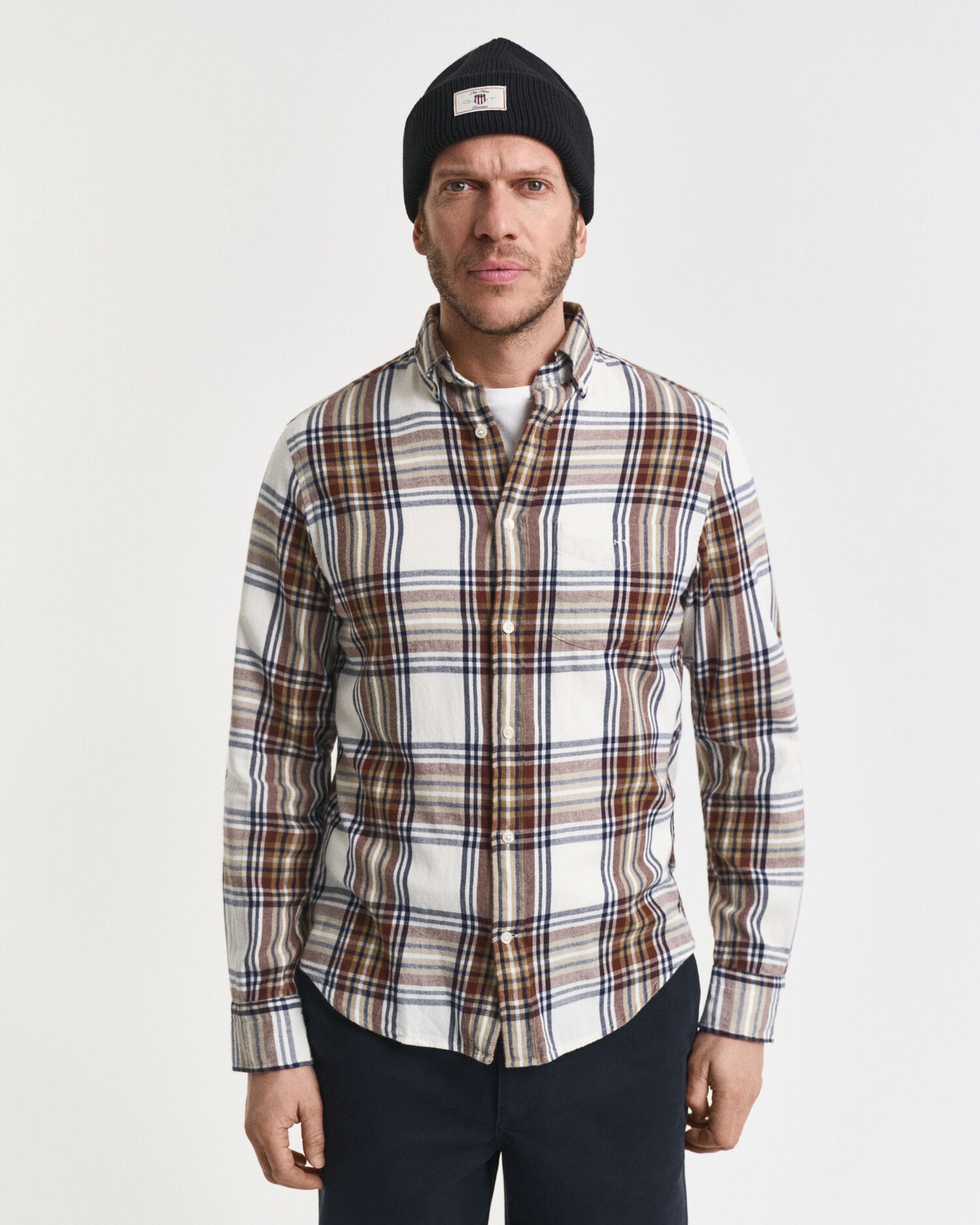 Chemise à carreaux en flanelle effet vieilli coupe droite