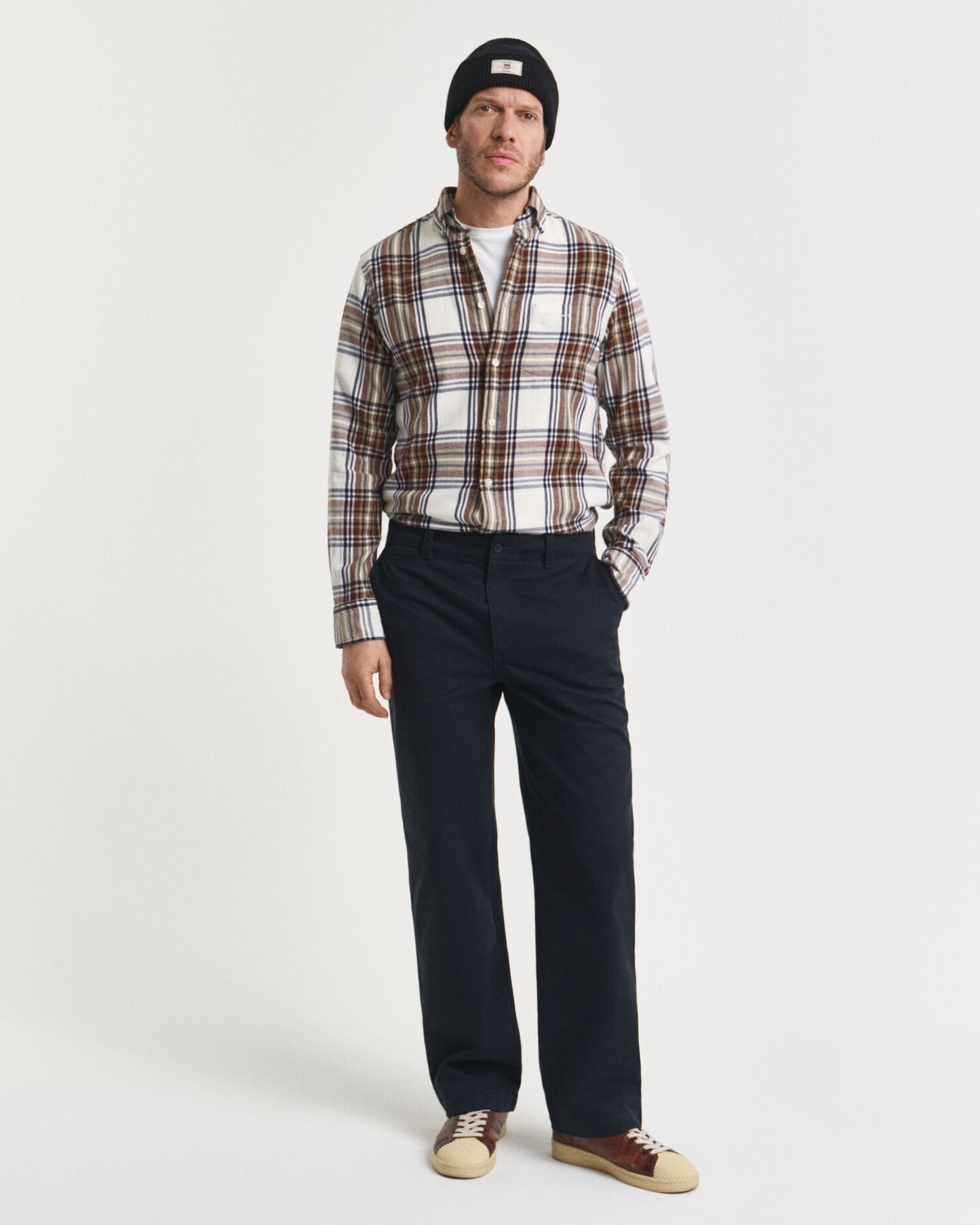 Chemise à carreaux en flanelle effet vieilli coupe droite