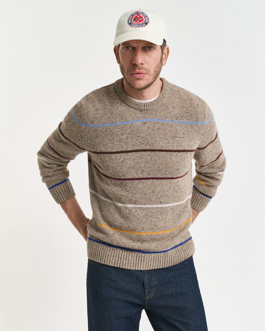 Pull ras du cou en maille chinée mélangée de laine à rayures