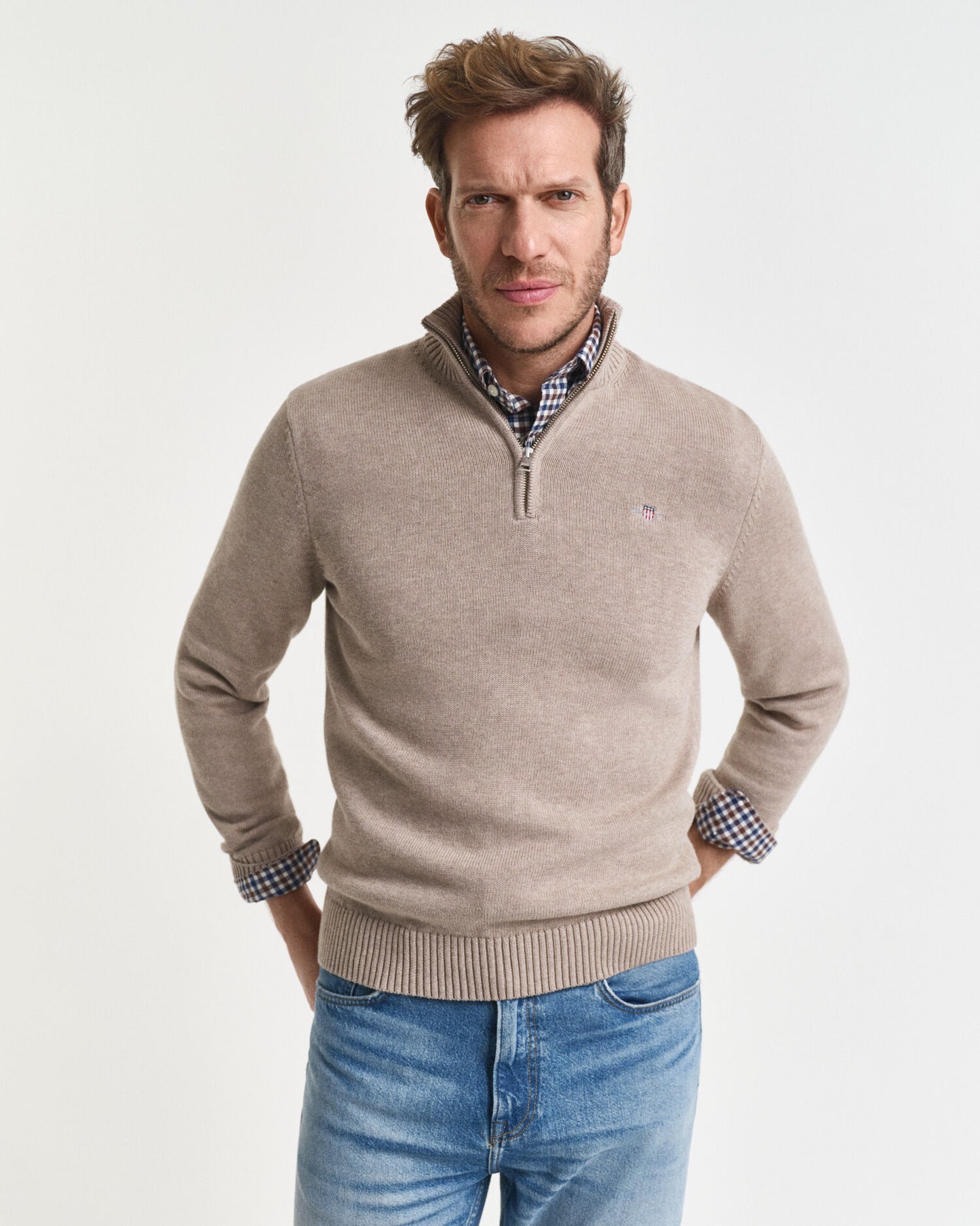 Pull décontracté en coton demi-zippé