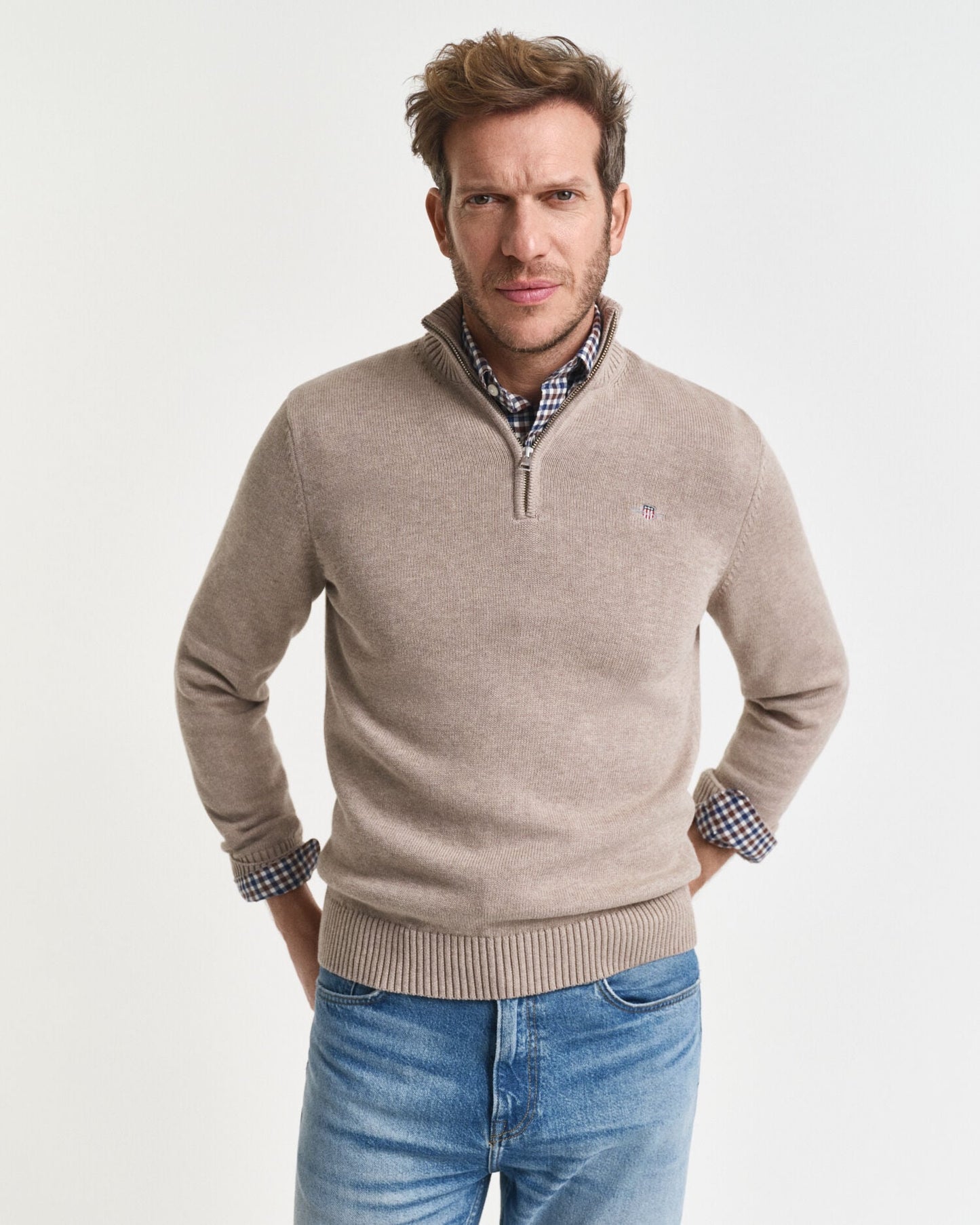 Pull en coton décontracté avec demi-zip