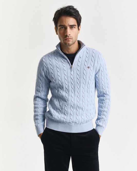 Baumwoll-Half-Zip-Pullover mit Zopfmuster