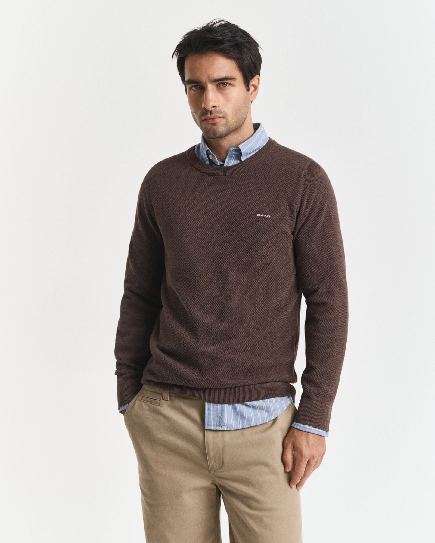Baumwoll-Piqué-Pullover mit Rundhalsausschnitt