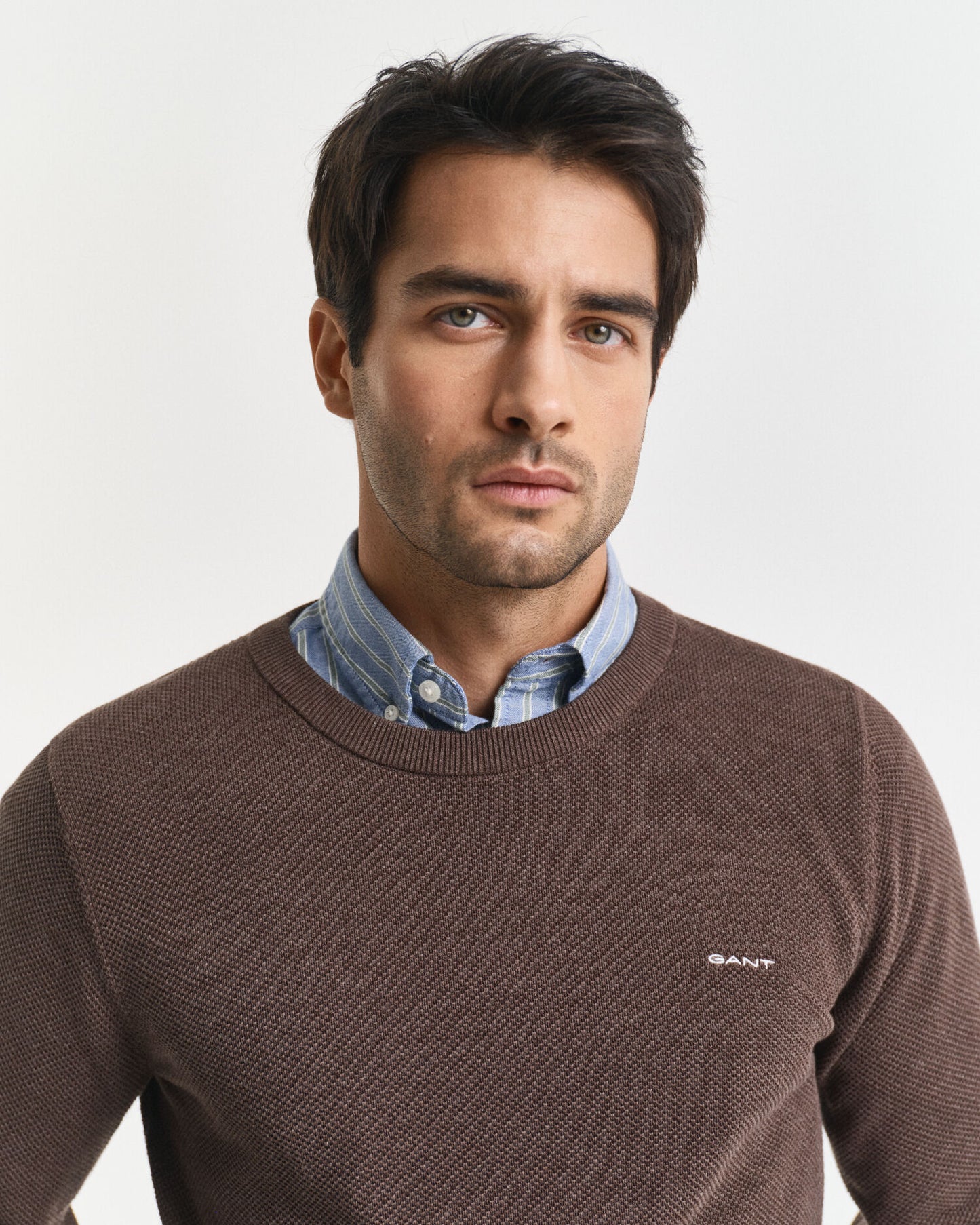 Baumwoll-Piqué-Pullover mit Rundhalsausschnitt