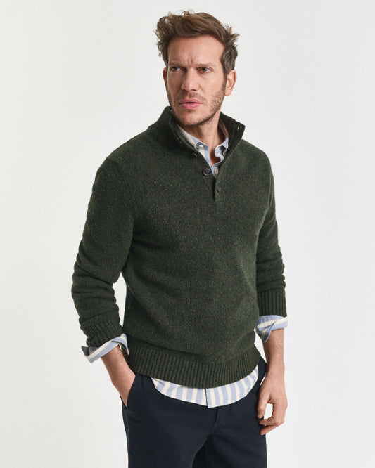 Pull mi-boutonné en laine mélangée texturée