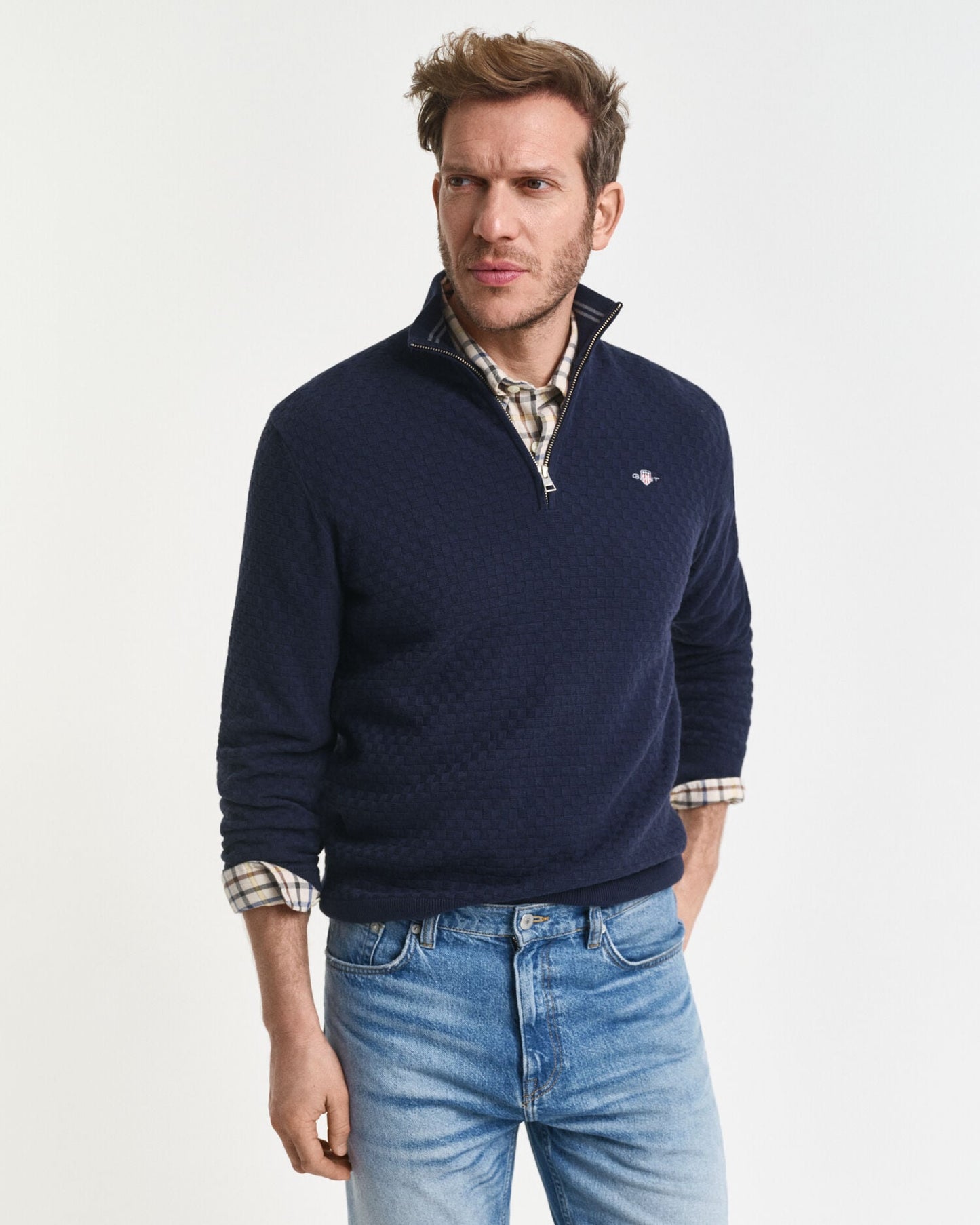 Pull demi-zippé microtexturé