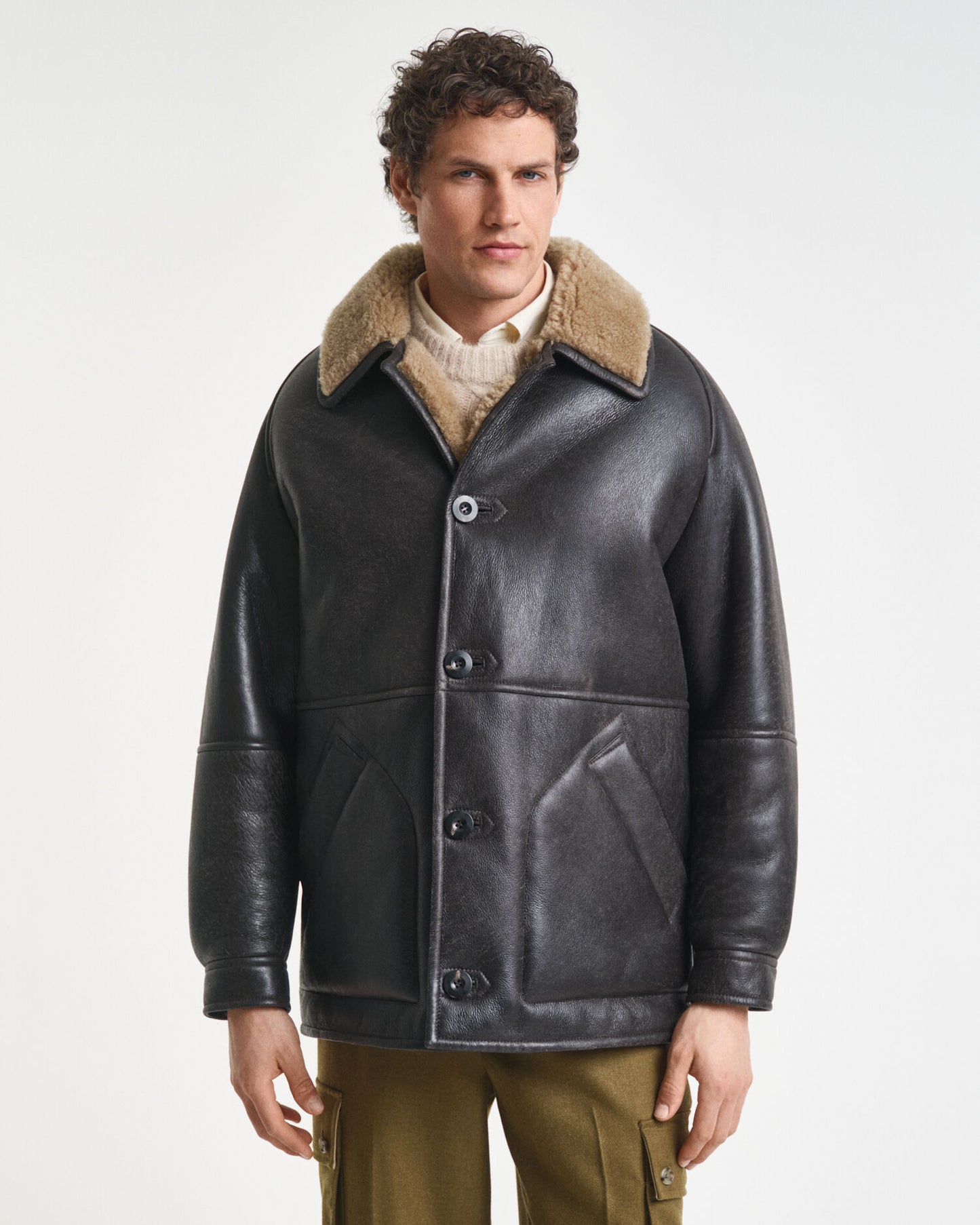 Veste en cuir et peau lainée vieilli