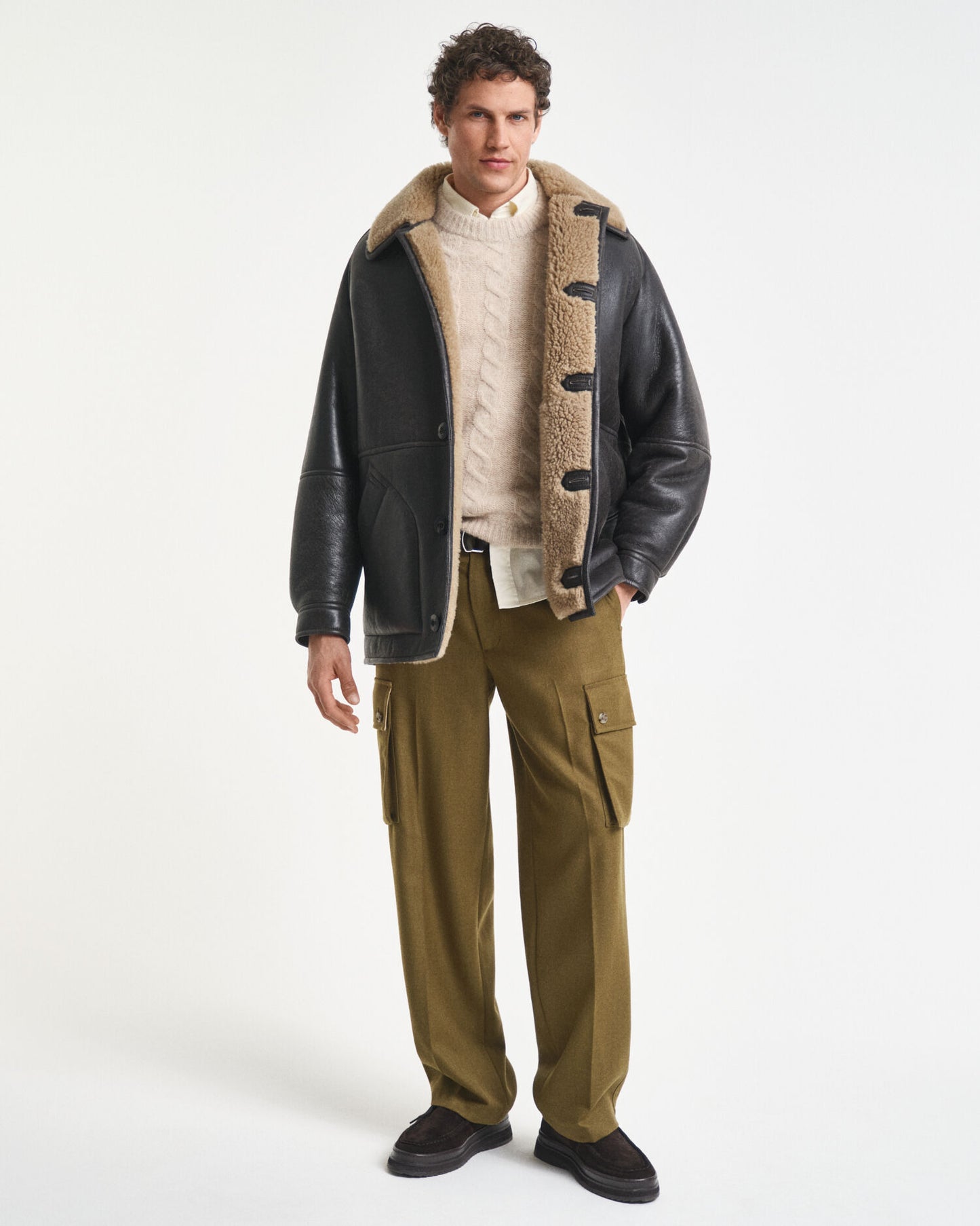 Veste en cuir et peau lainée vieilli