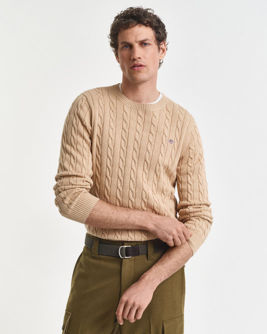 Pull col rond en maille torsadée de coton