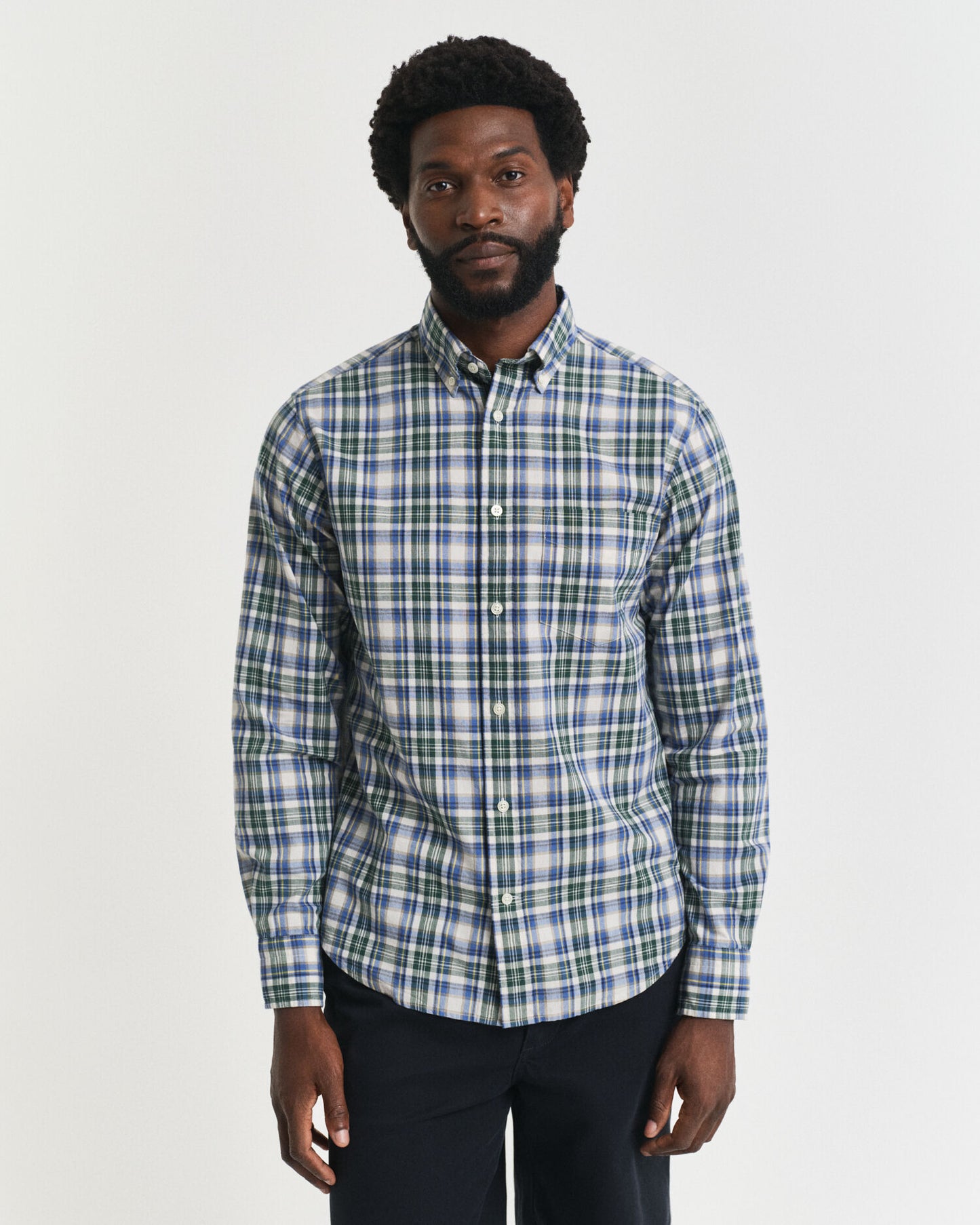 Chemise en popeline à carreaux coupe droite