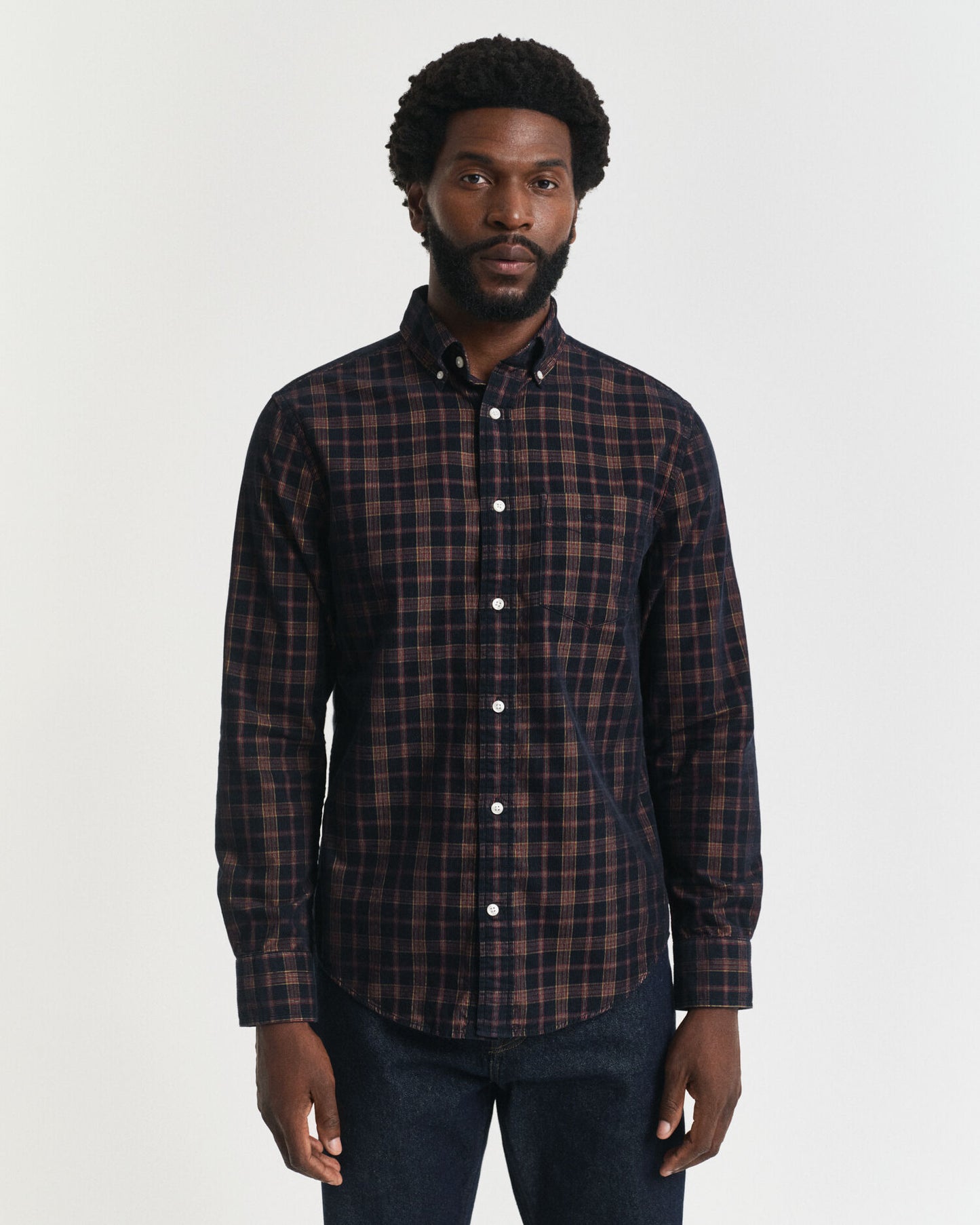 Chemise en velours côtelé à carreaux coupe regular