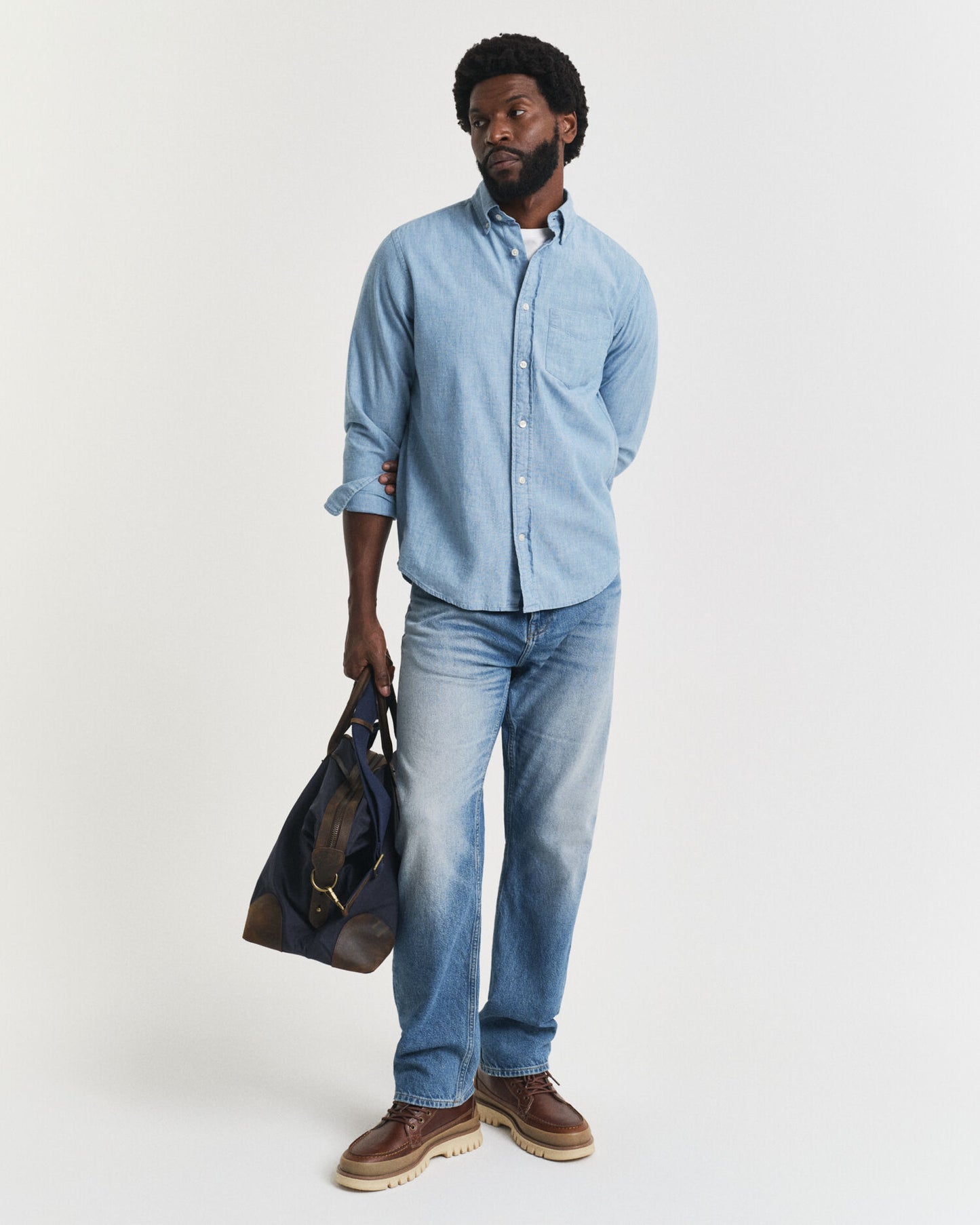 Chemise en chambray indigo coupe droite