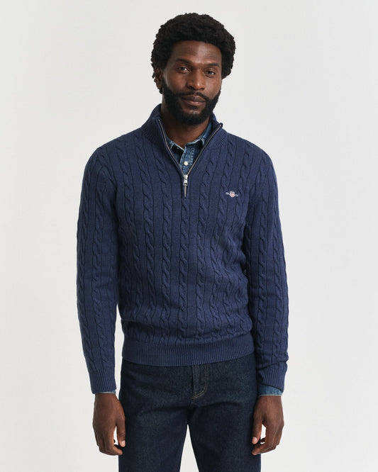 Baumwoll-Half-Zip-Pullover mit Zopfmuster