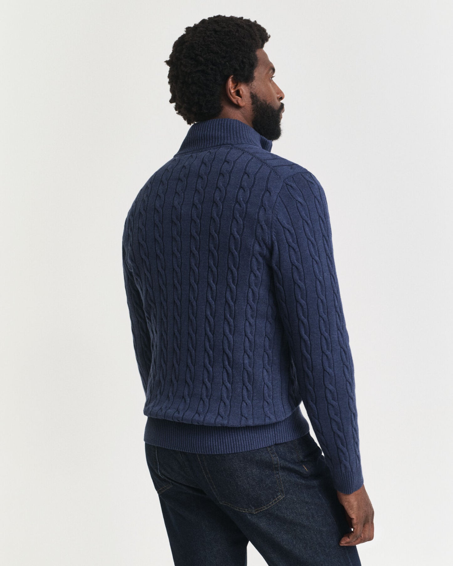Baumwoll-Half-Zip-Pullover mit Zopfmuster