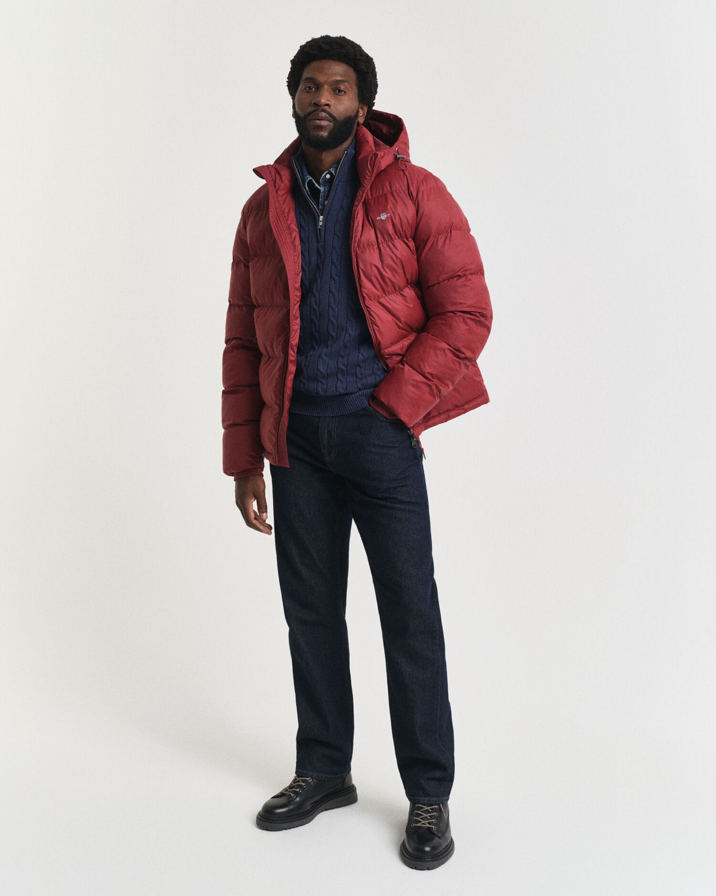 Baumwoll-Half-Zip-Pullover mit Zopfmuster