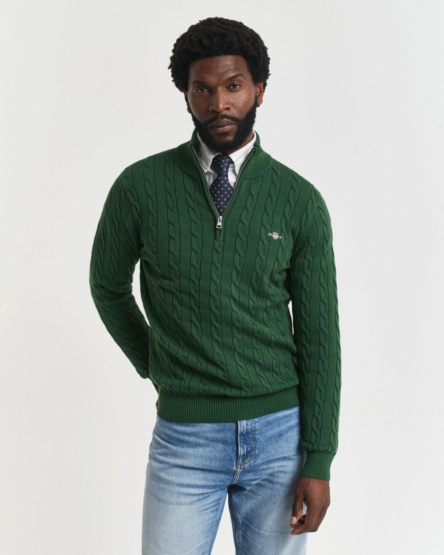 Chandail en tricot torsadé demi-zip en coton