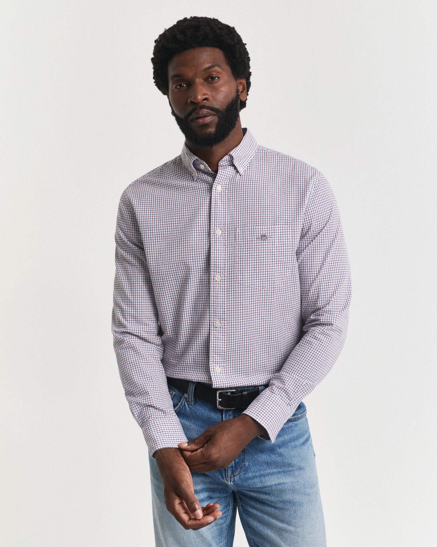 Chemise classique en popeline à micro-carreaux coupe droite