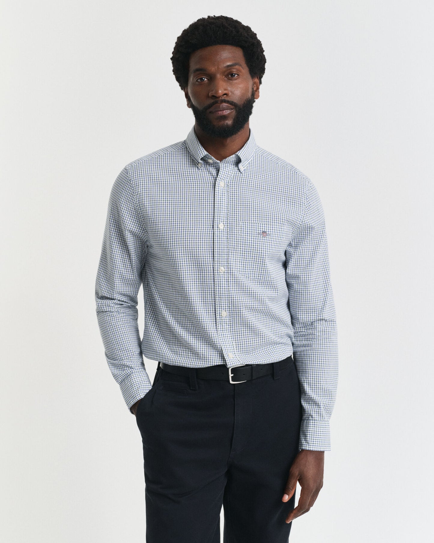 Chemise classique en popeline à micro-carreaux coupe droite