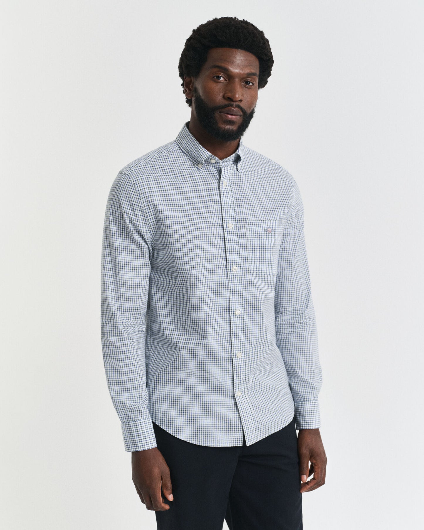Chemise classique en popeline à micro-carreaux coupe droite