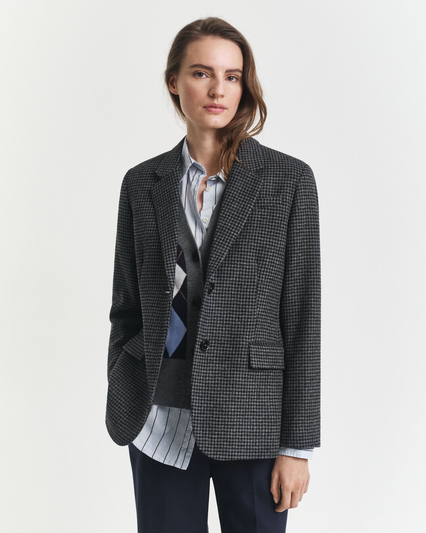 Blazer en laine pied-de-poule coupe classique