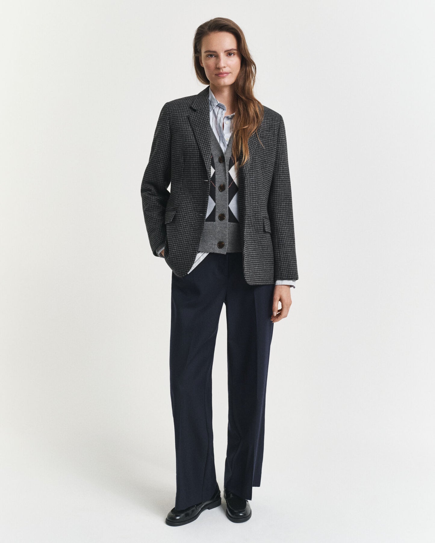 Blazer en Laine Pied-de-Poule Coupe Droite