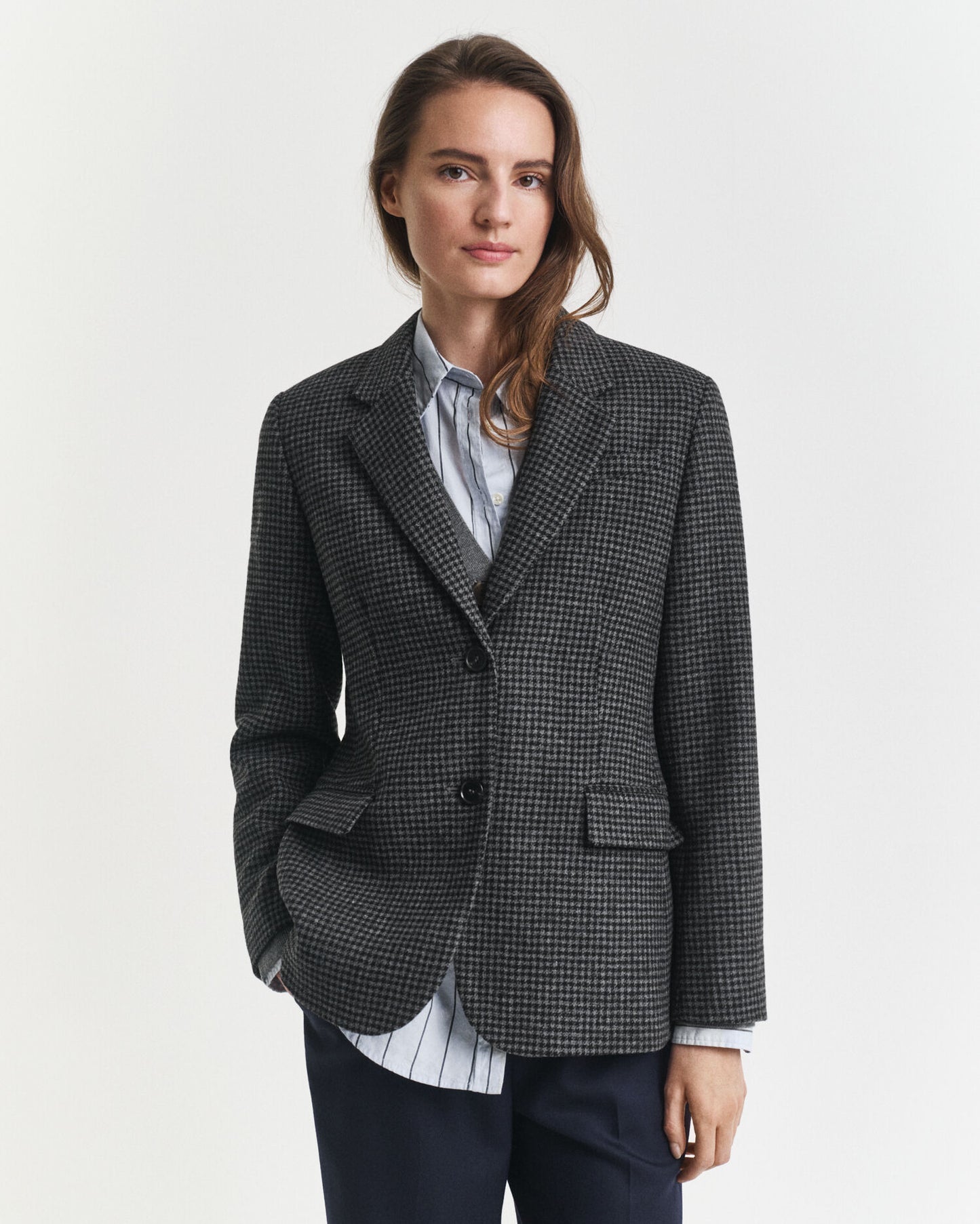 Blazer en Laine Pied-de-Poule Coupe Droite