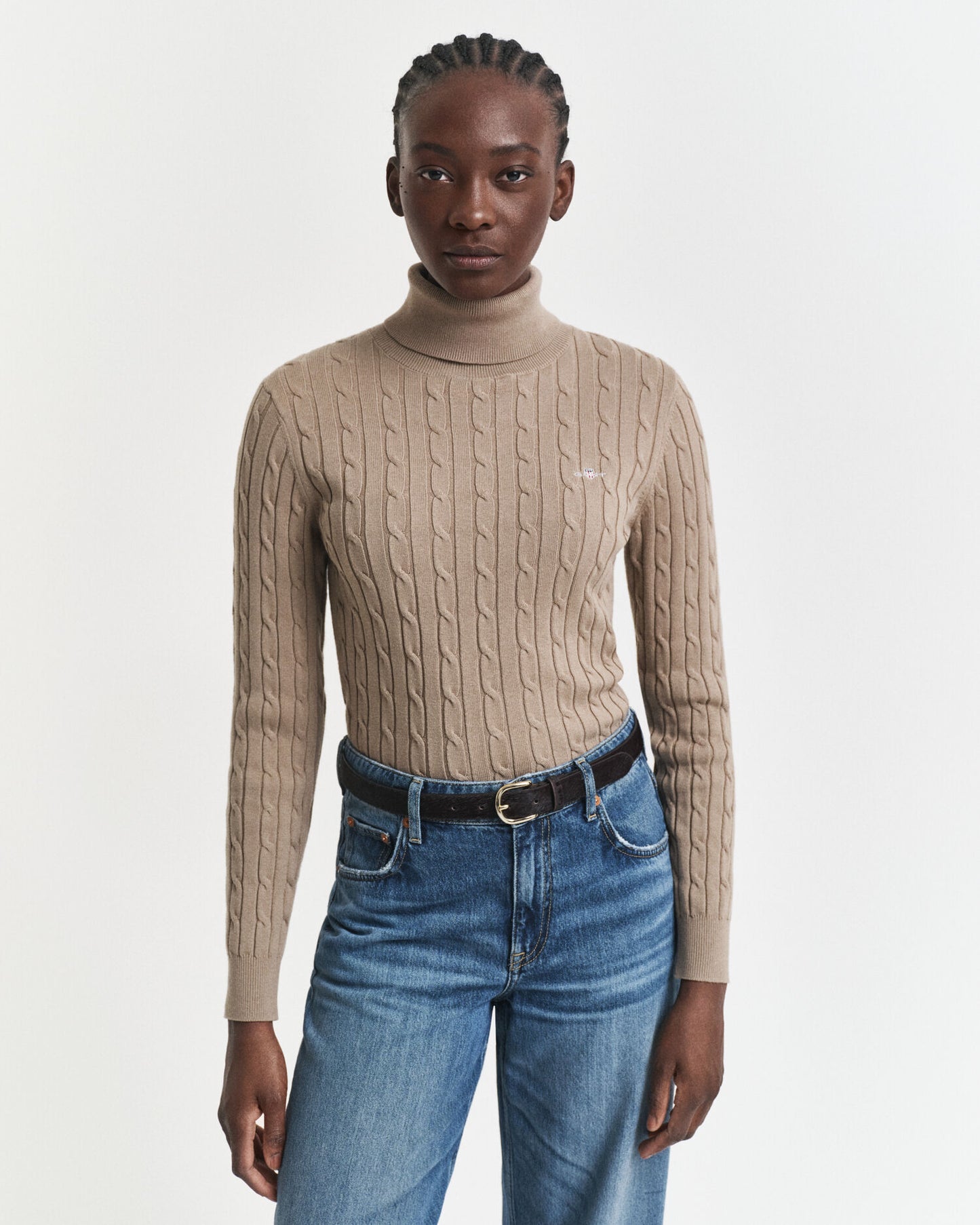 Pull col roulé en maille torsadée de coton extensible