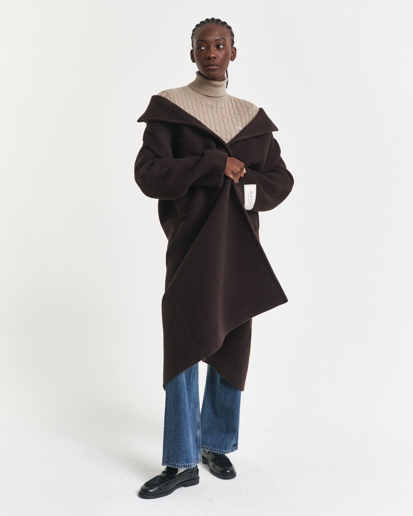Rollkragenpullover aus Stretch-Baumwolle mit Zopfmuster
