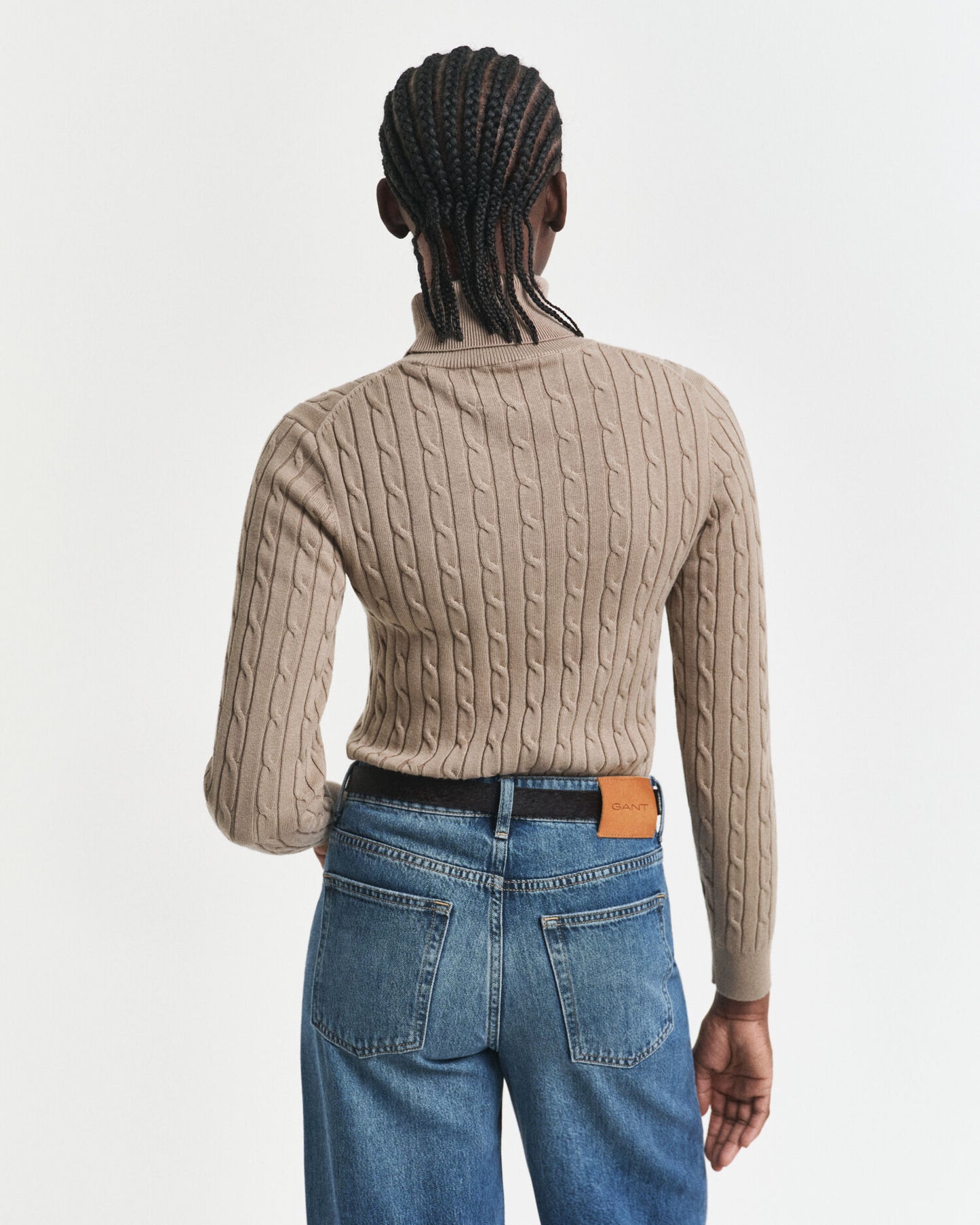 Rollkragenpullover aus Stretch-Baumwolle mit Zopfmuster