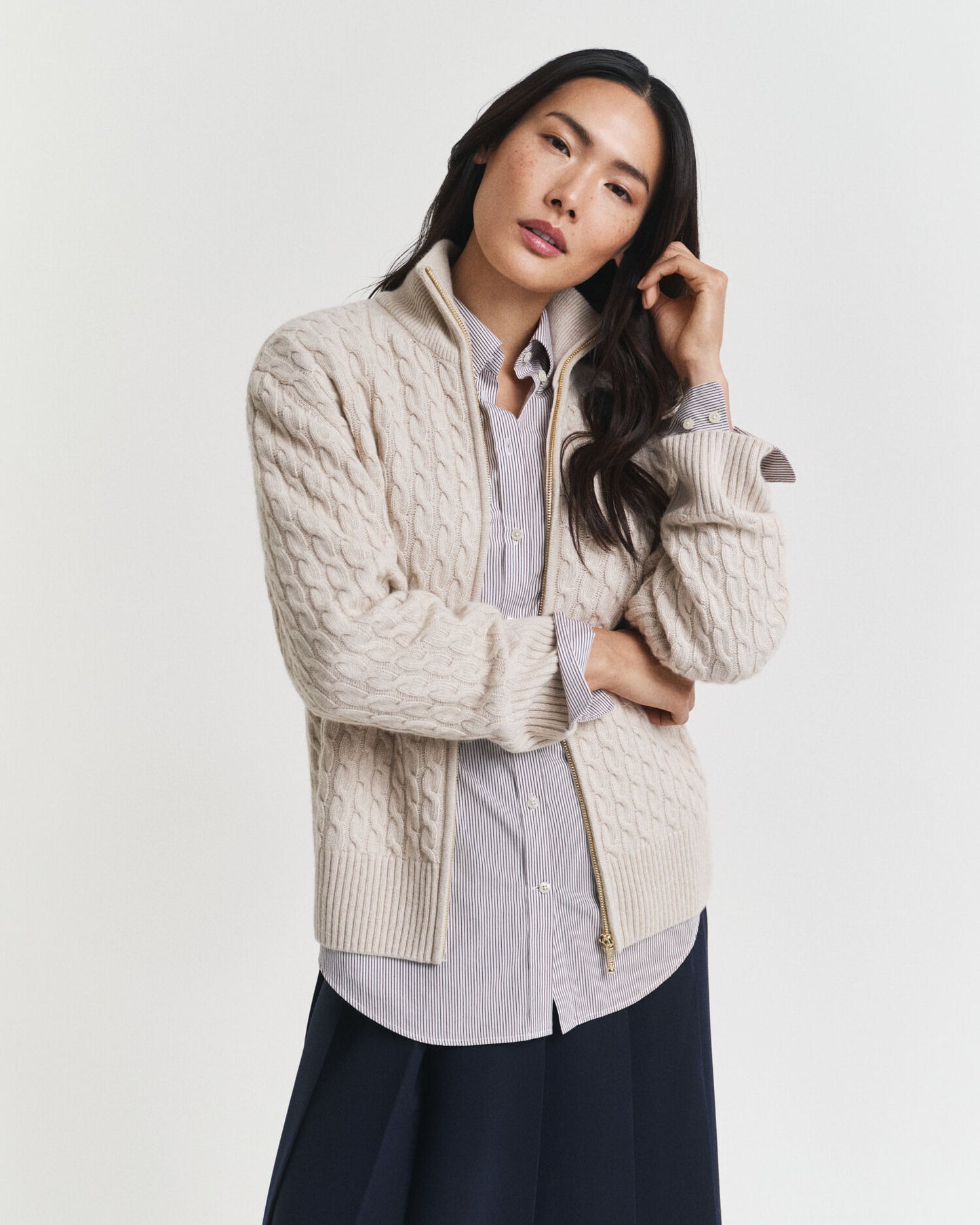Cardigan zippé à côtes torsadées