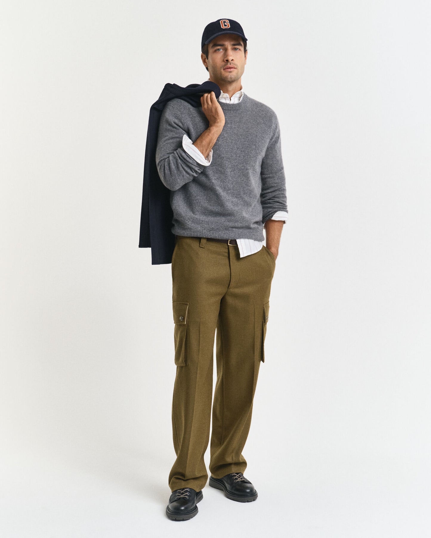 Pantalon cargo en laine mélangée à coupe décontractée