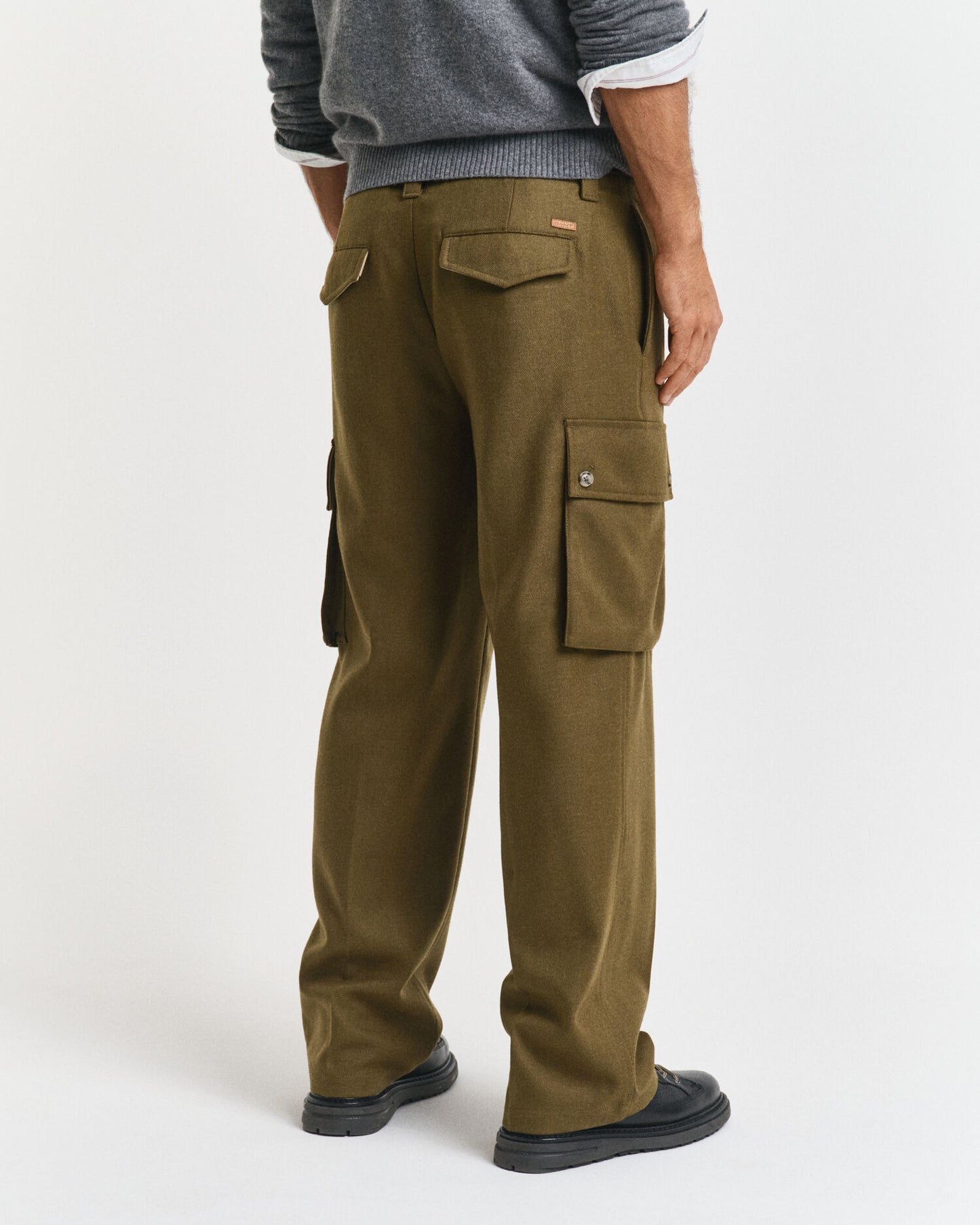 Pantalon cargo en laine mélangée à coupe décontractée