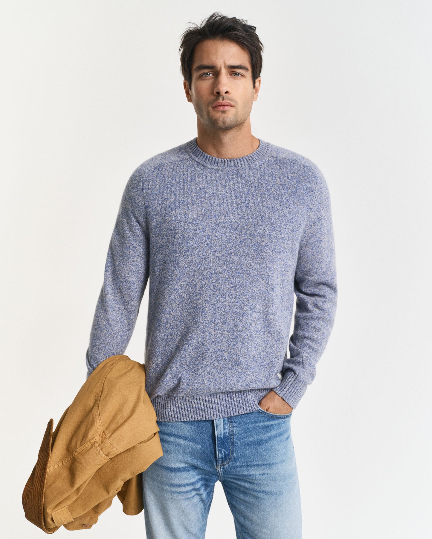 Pullover aus Wollmischgewebe in Mouliné-Optik mit Rundhalsausschnitt