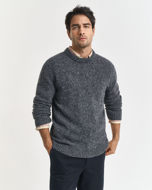 Pull ras du cou en laine mélangée neps