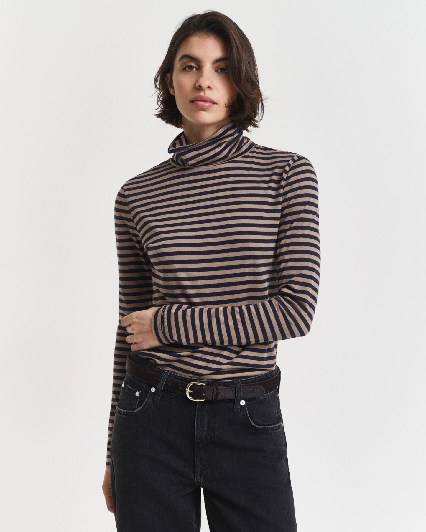Top col roulé léger en coton rayé