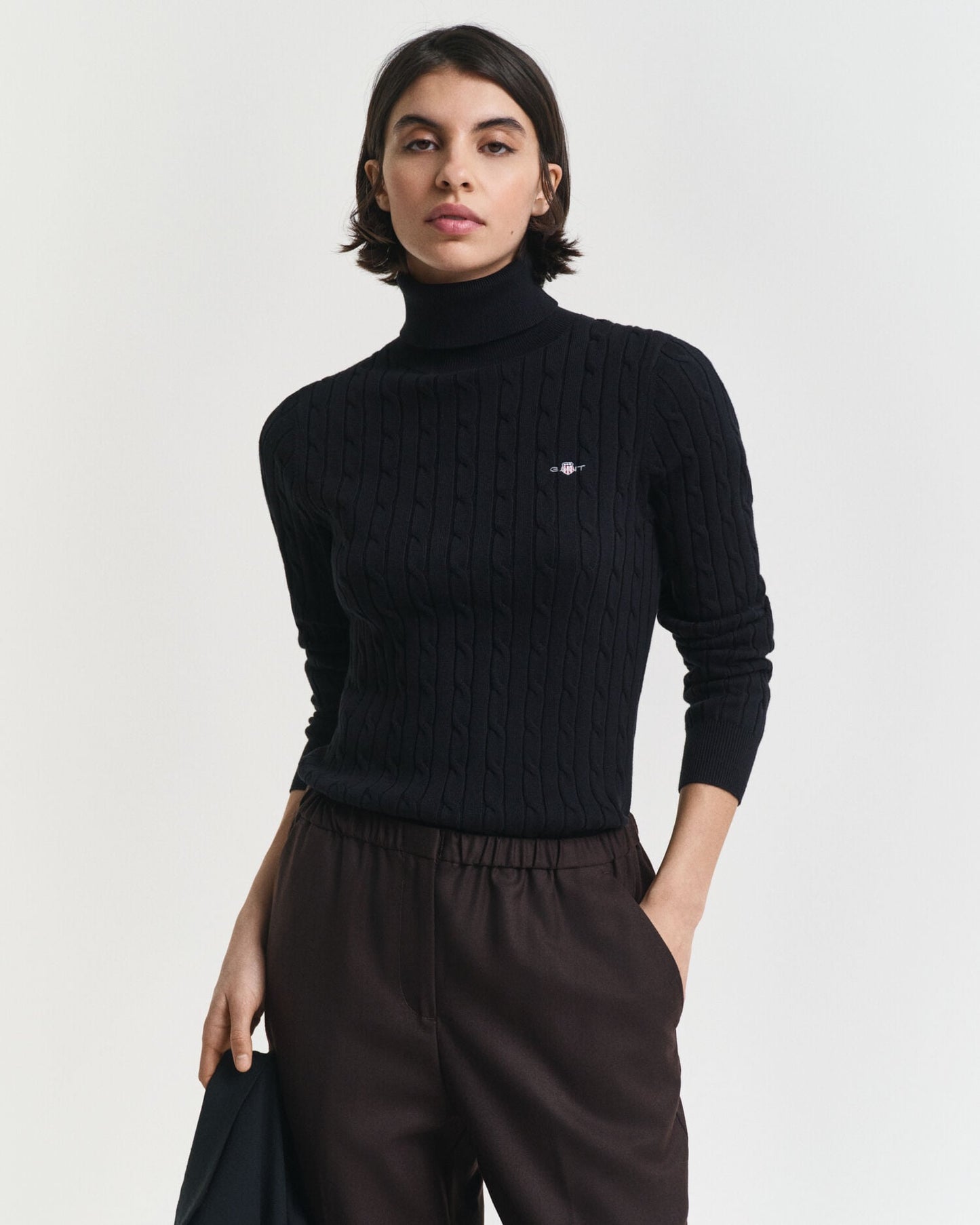 Pull col roulé en maille torsadée de coton extensible