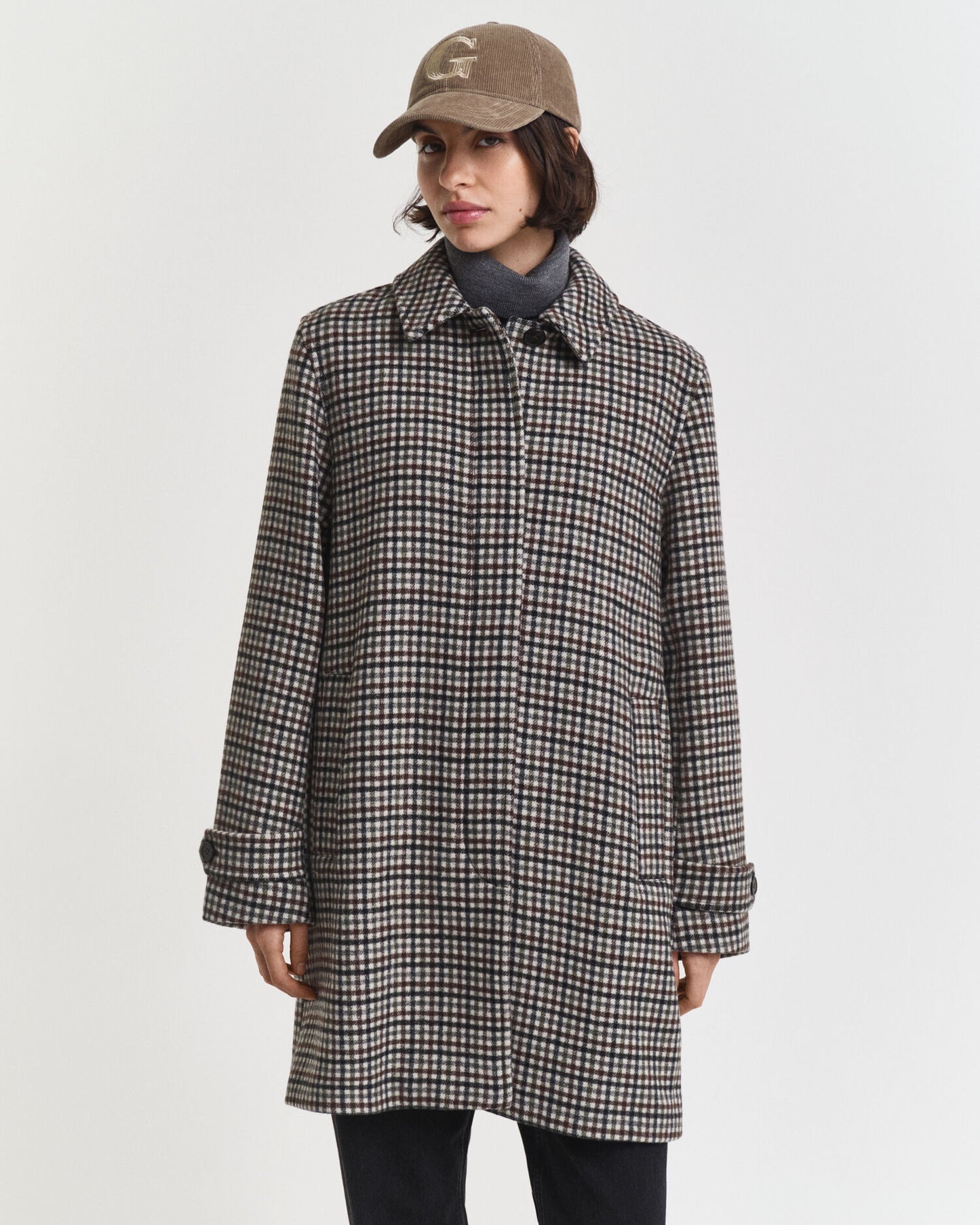 Manteau de voiture en laine mélangée à carreaux