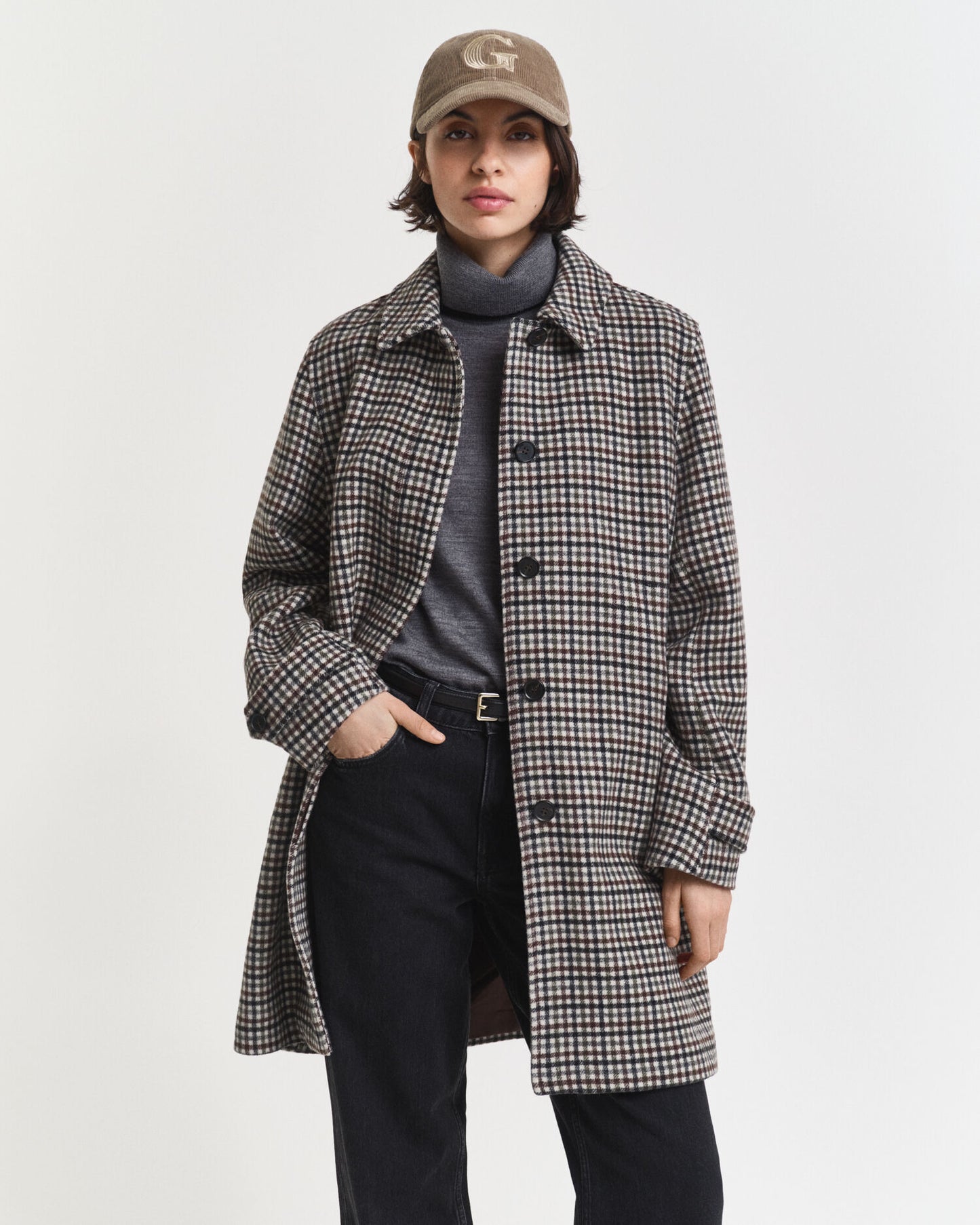 Manteau de voiture en laine mélangée à carreaux