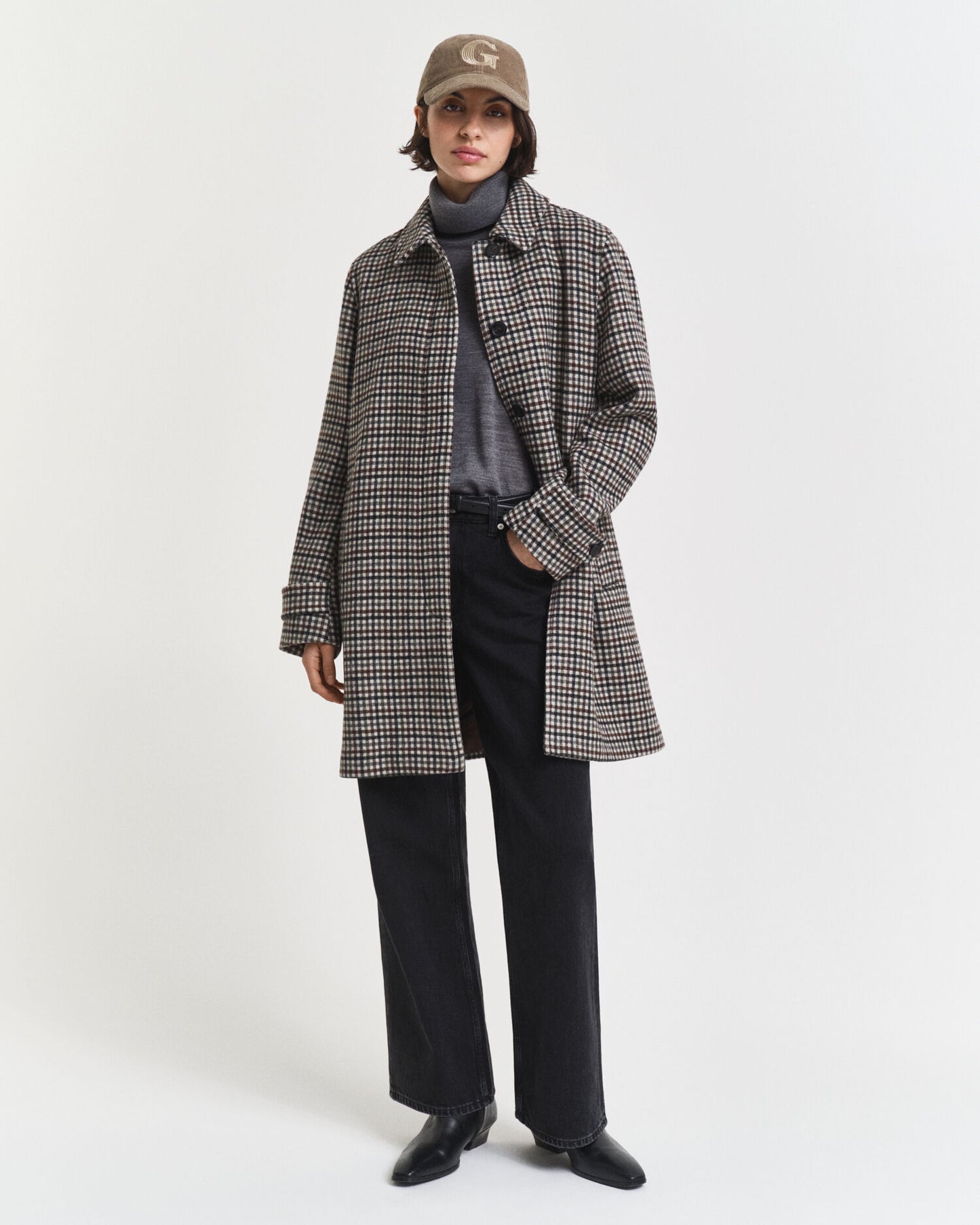 Manteau de voiture en laine mélangée à carreaux
