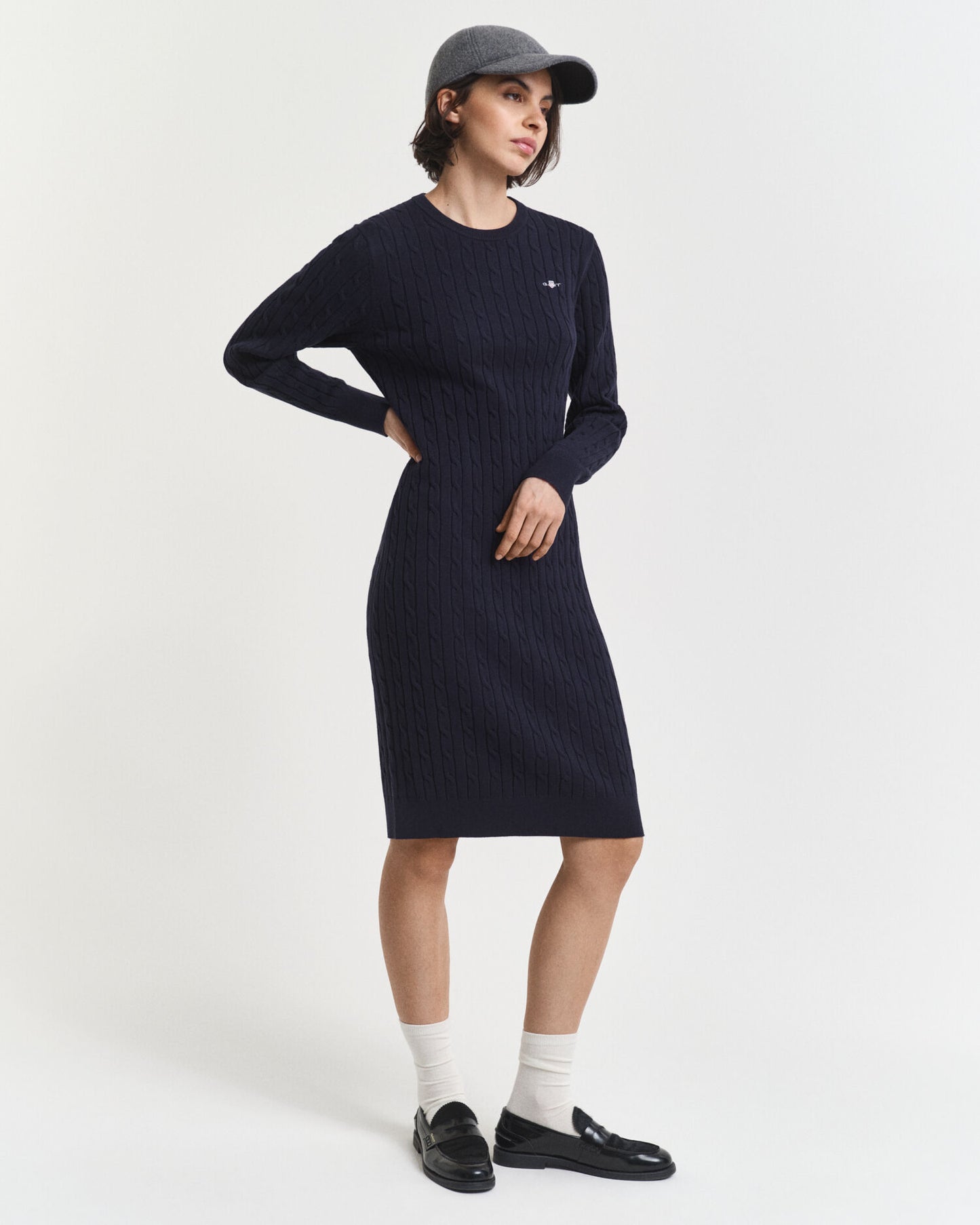 Robe pull col rond en maille torsadée de coton stretch