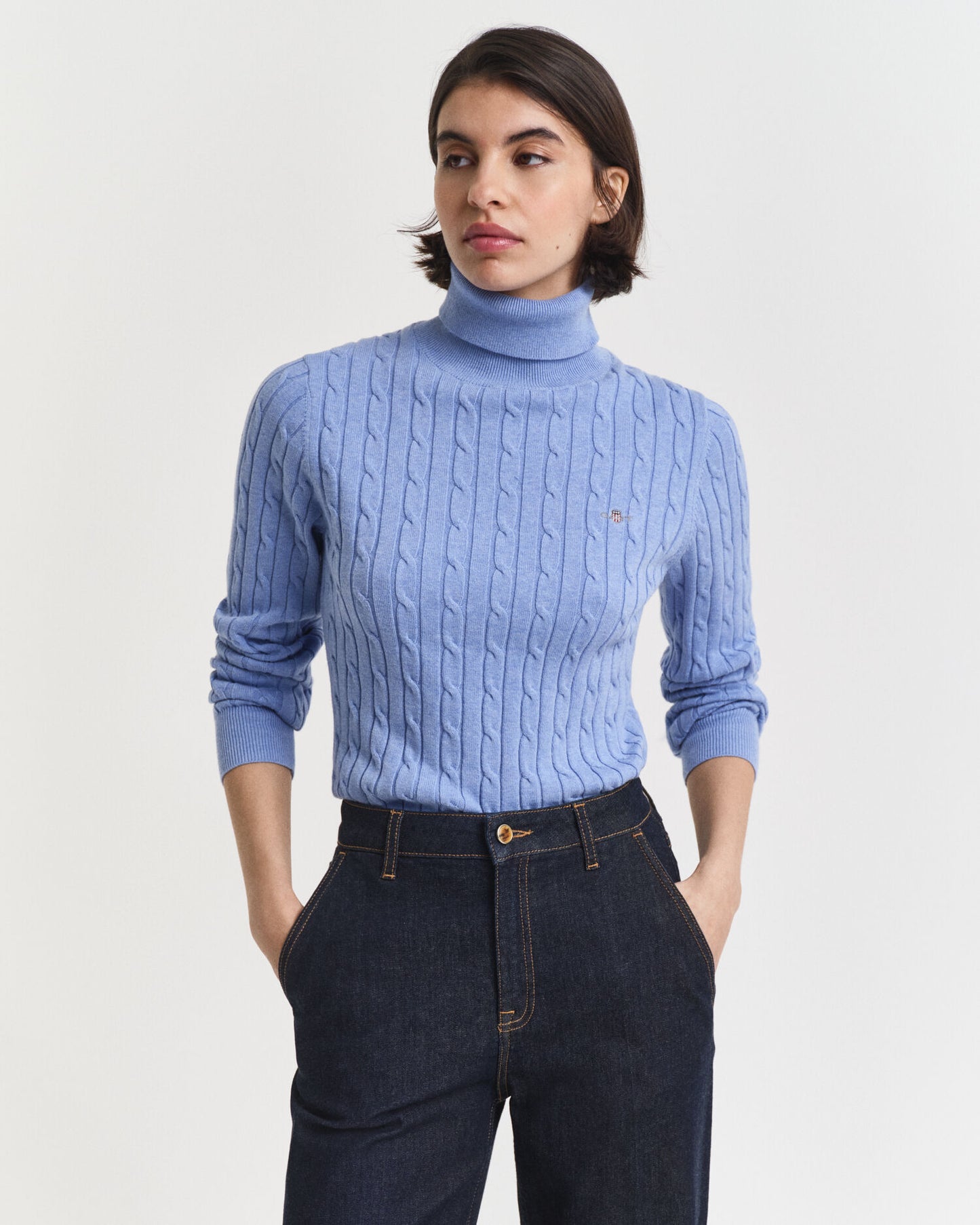 Pull col roulé en maille torsadée de coton extensible