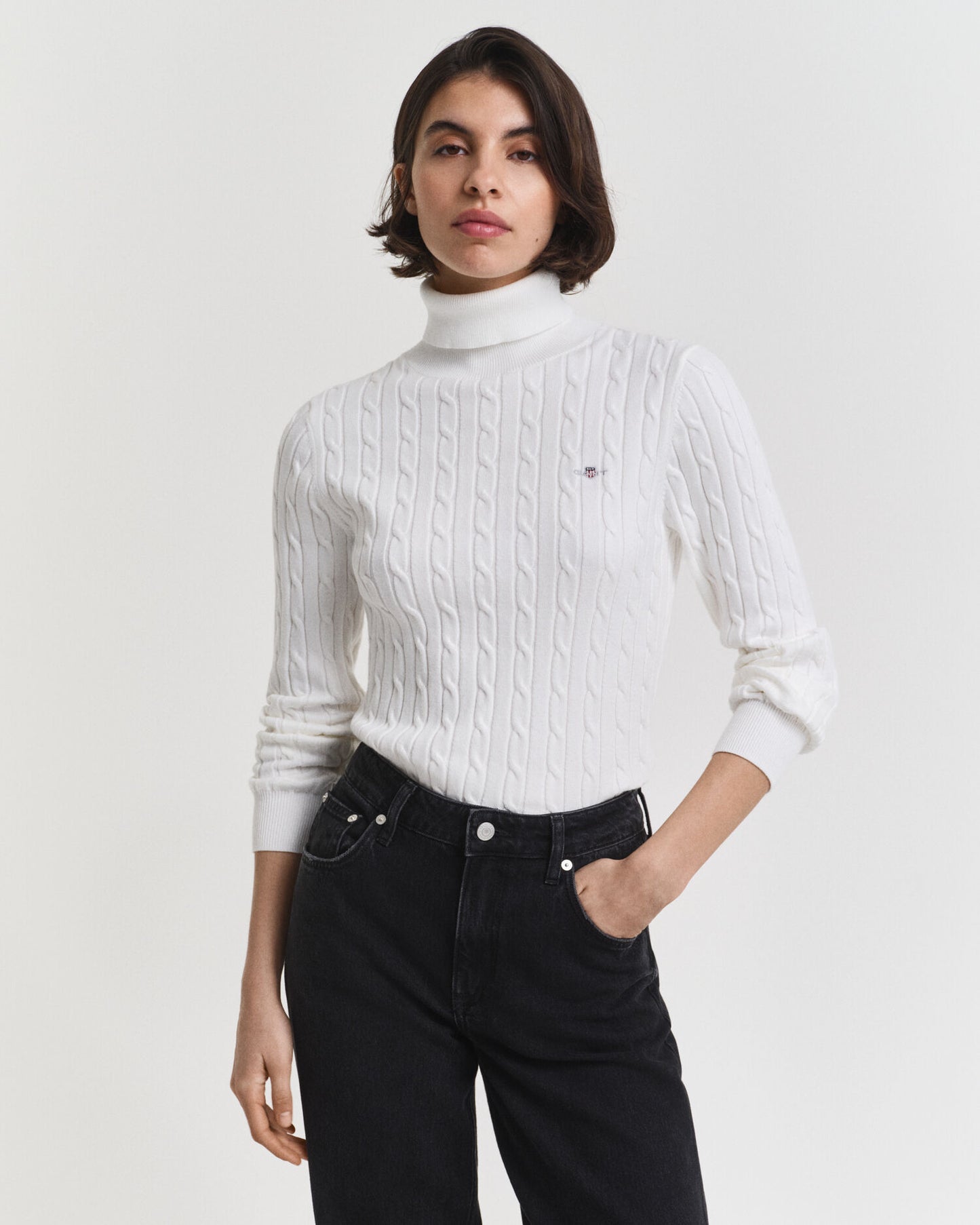 Chandail à col roulé en tricot torsadé de coton extensible