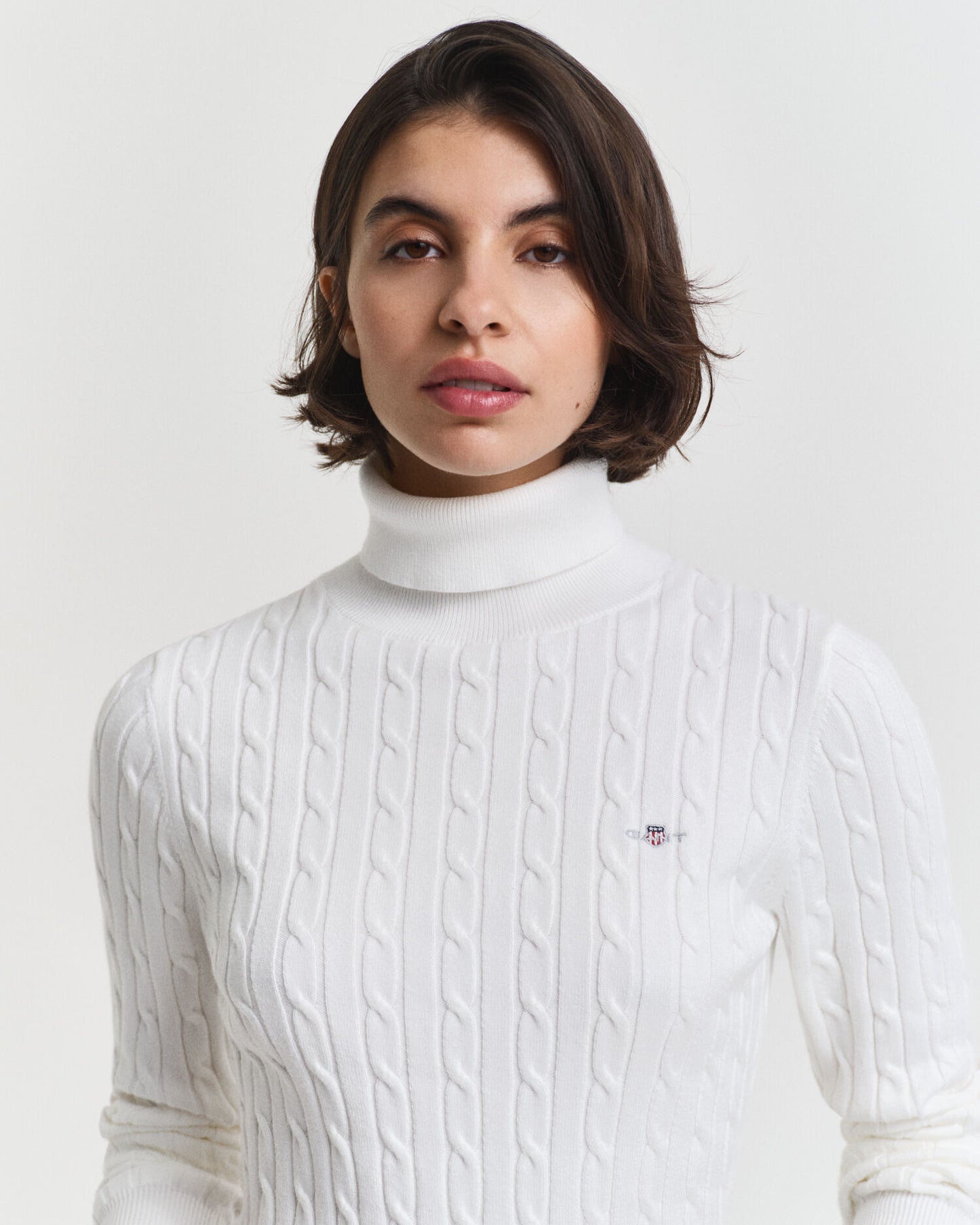Pull col roulé en maille torsadée de coton extensible