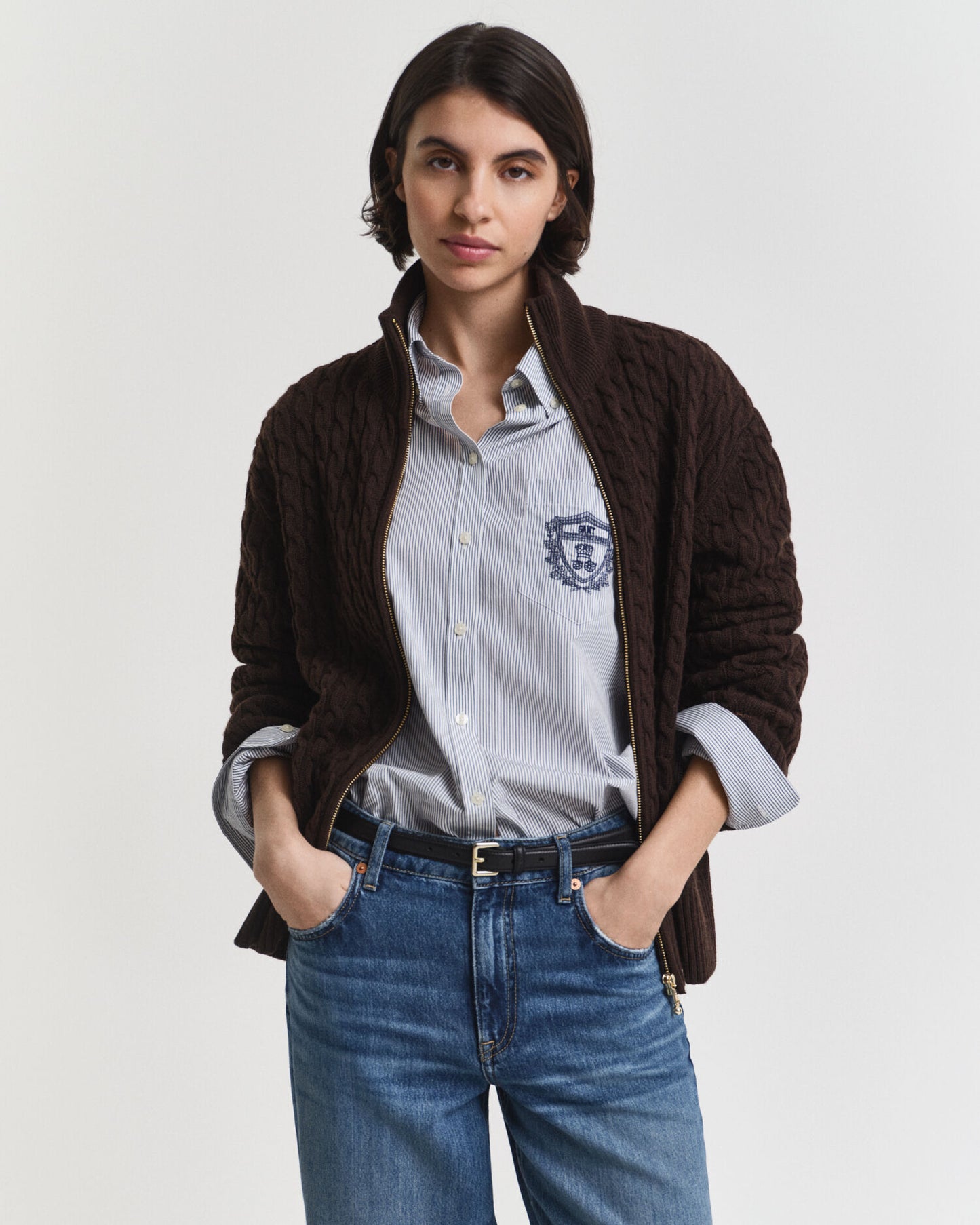 Cardigan zippé à maille torsadée