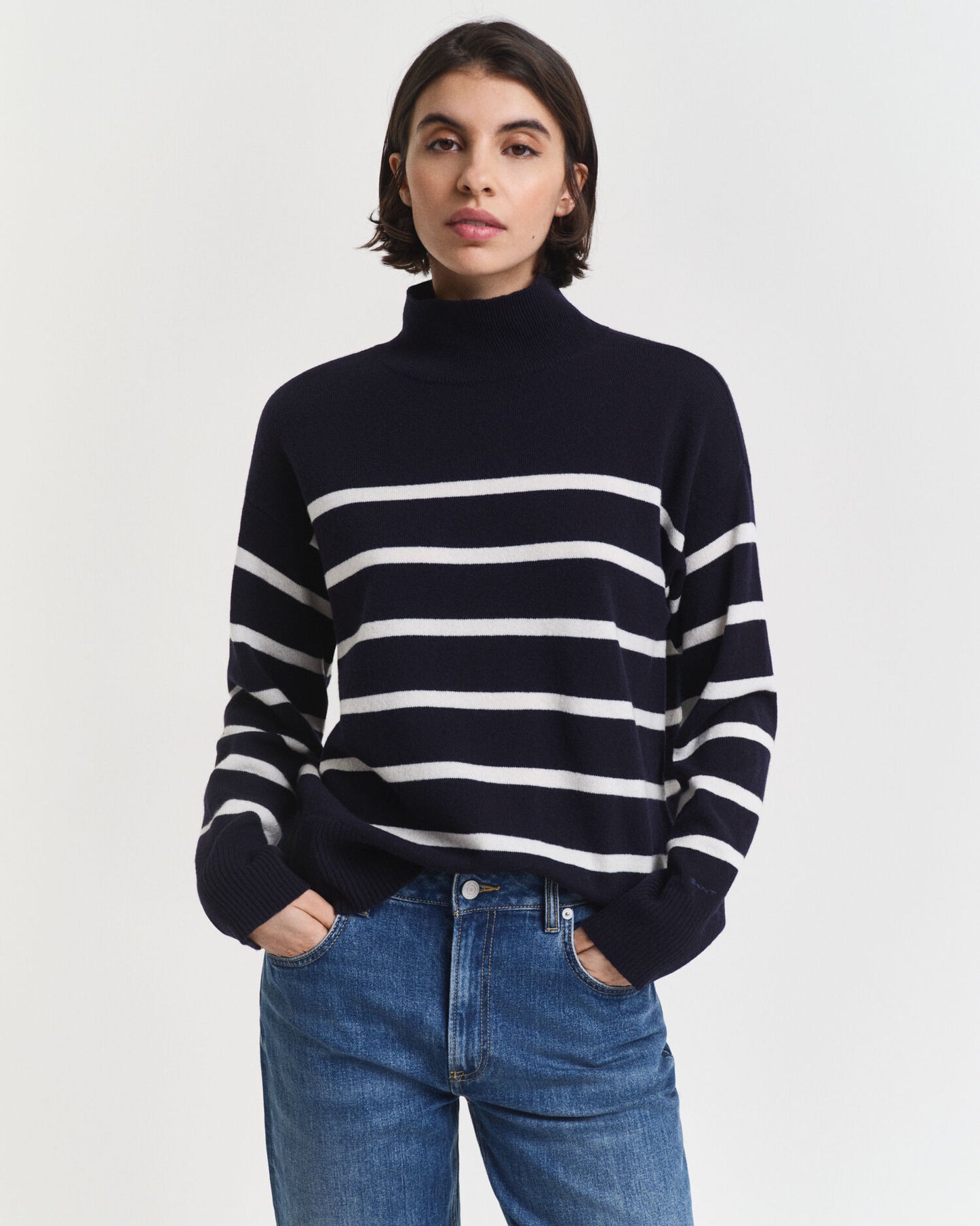 Pull col roulé en laine d'agneau superfine rayé