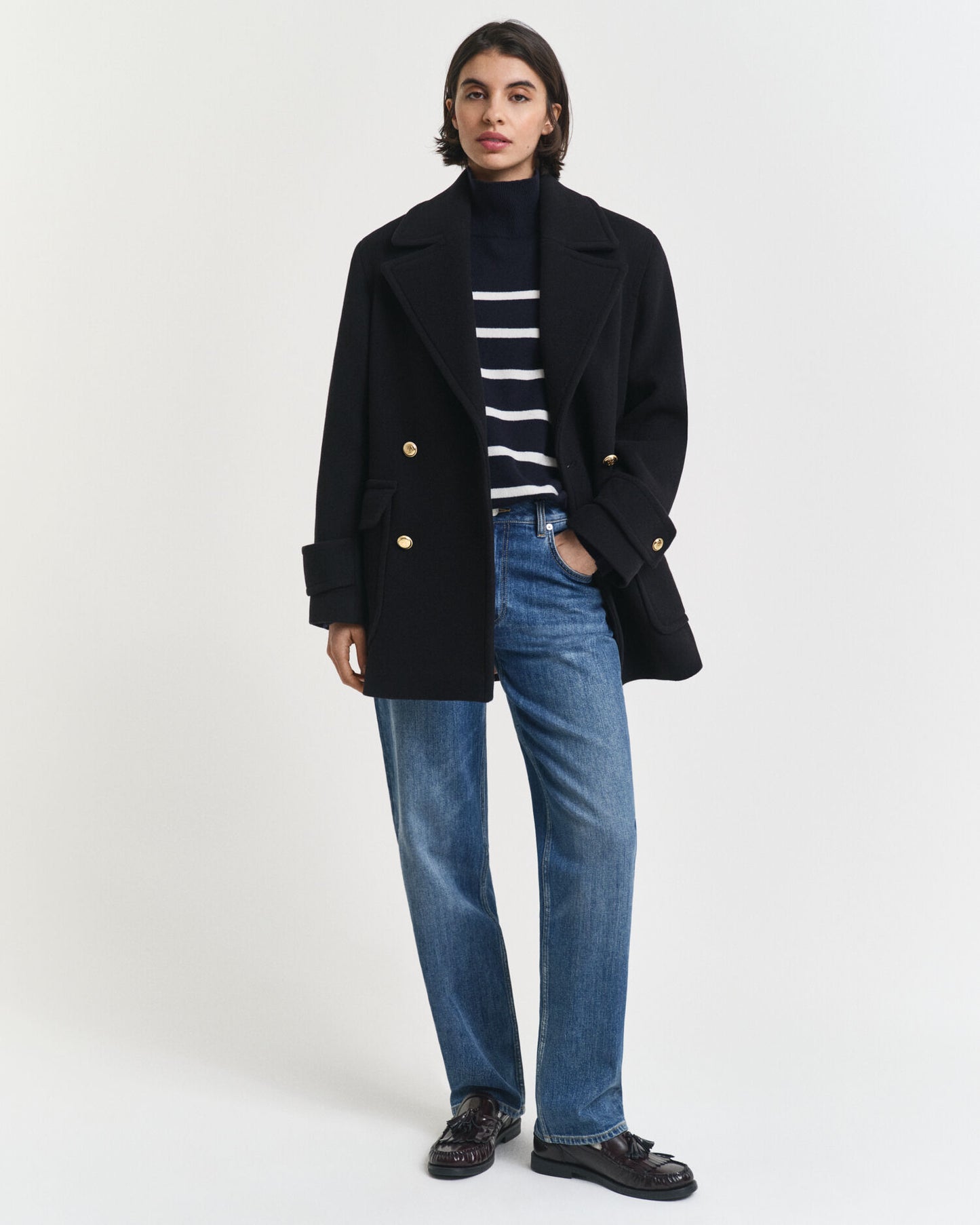 Pull col roulé en laine d'agneau superfine rayé