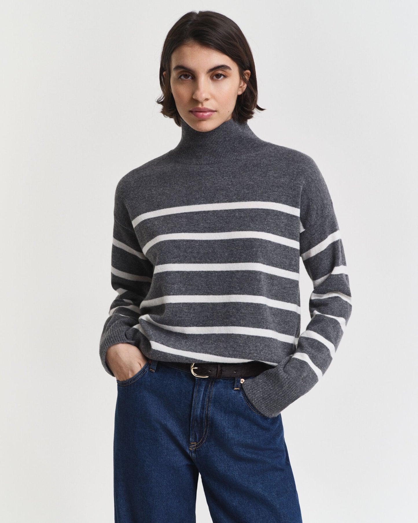 Pull col roulé en laine d'agneau superfine rayé